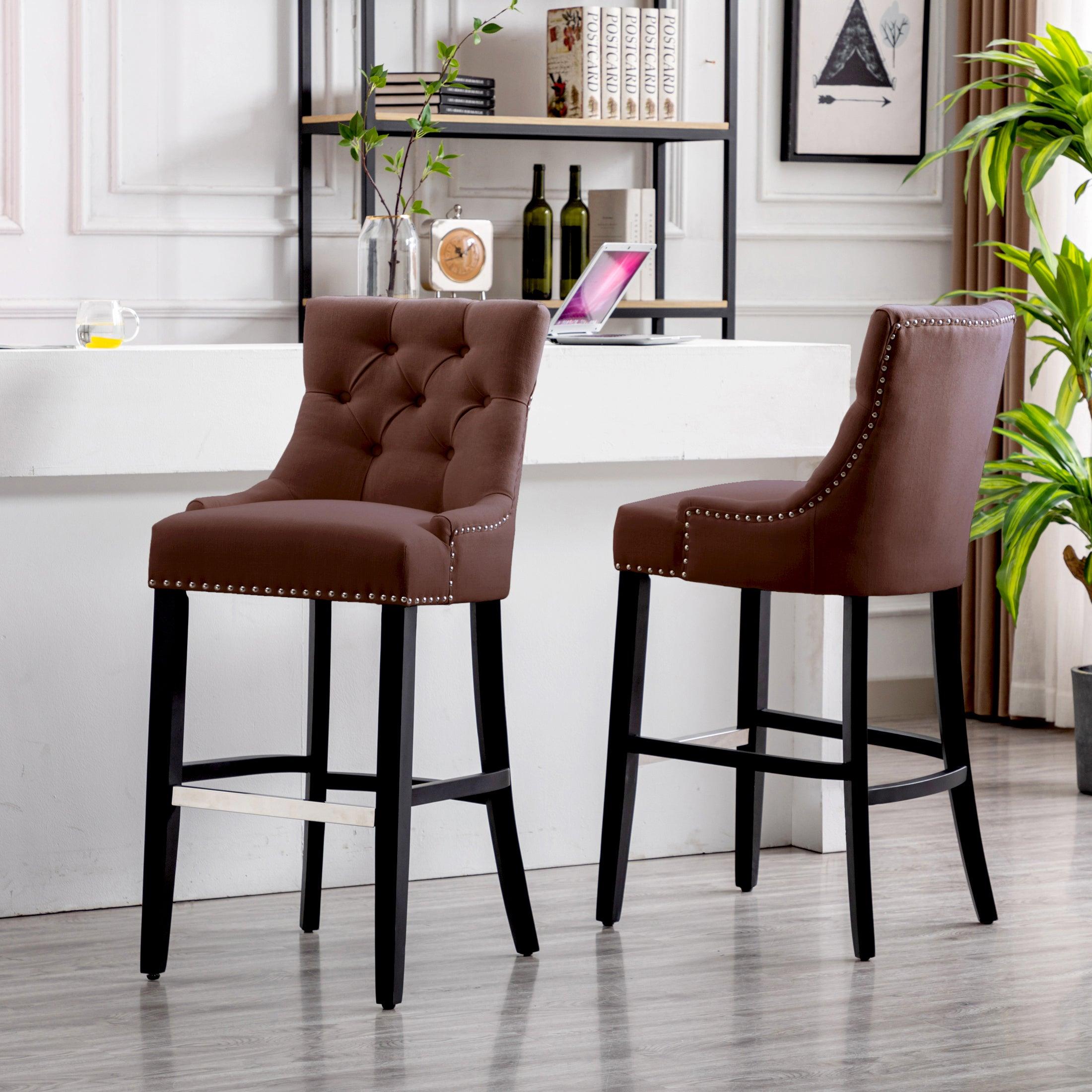 Bellmount 29" Upholstered Tufted Wingback Bar Stool (Set of 2) - Costaelm