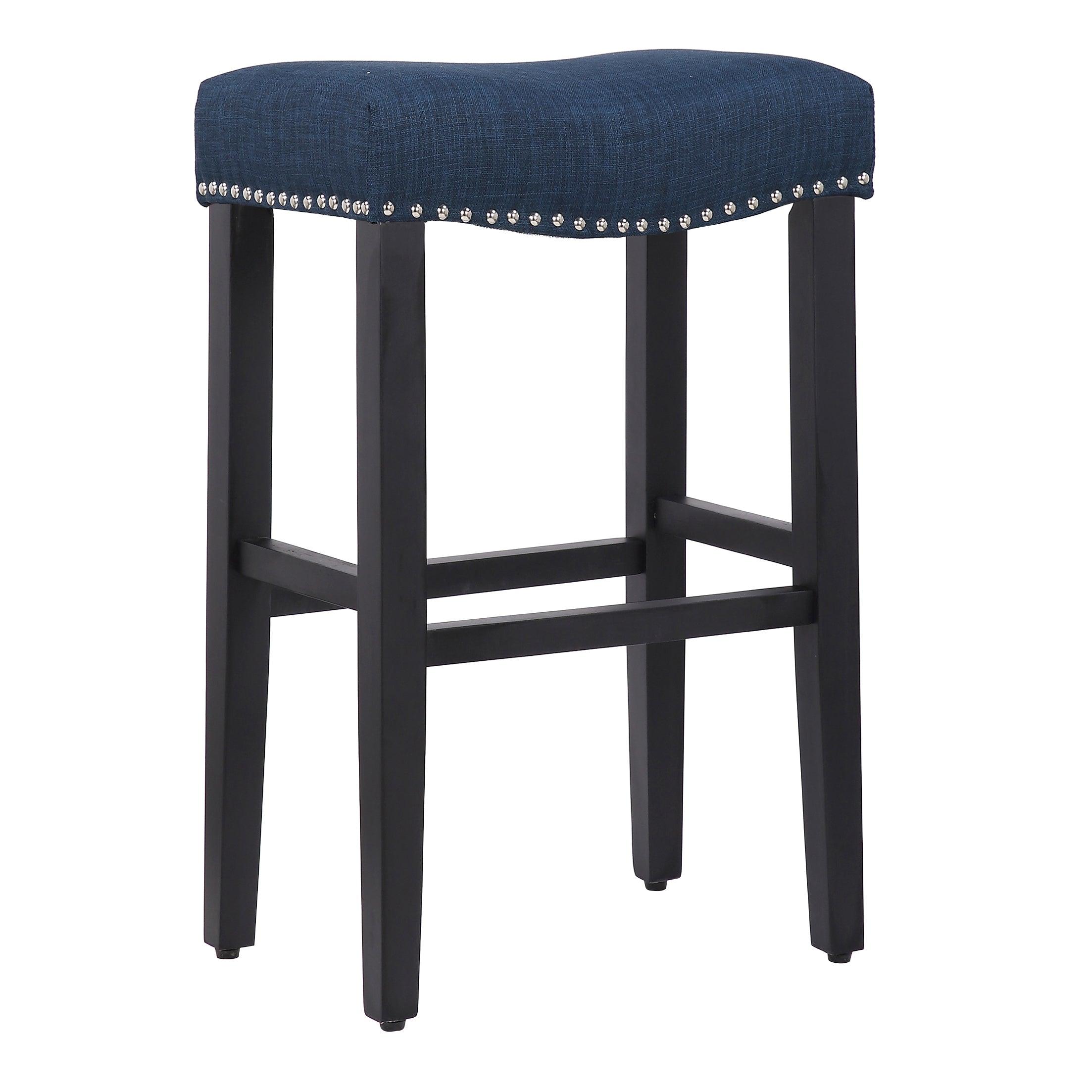 Mission 29" Upholstered Saddle Seat Barstool, Navy Blue