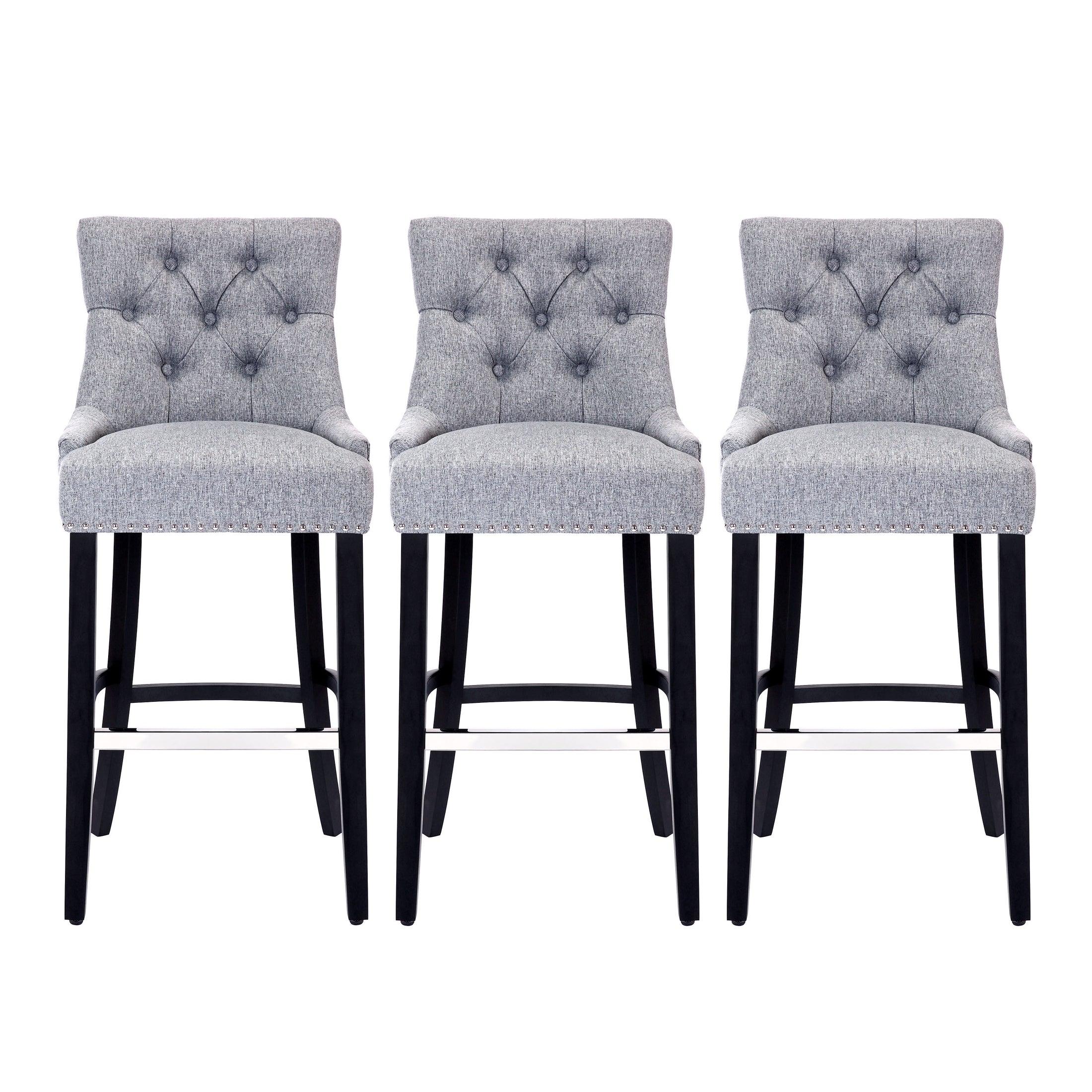 Bellmount 29" Upholstered Tufted Wingback Bar Stool (Set of 3) - Costaelm