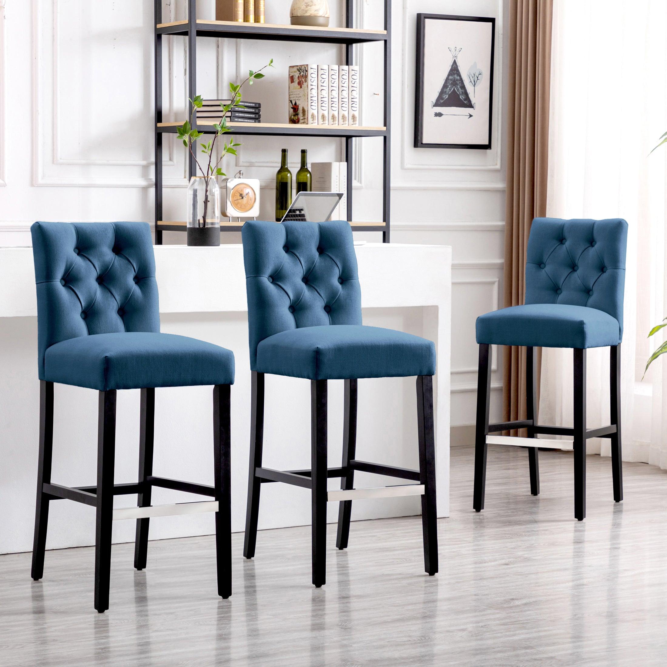 Jameson 29" Linen Fabric Tufted Upholstered Bar Stool (Set of 3) - Costaelm