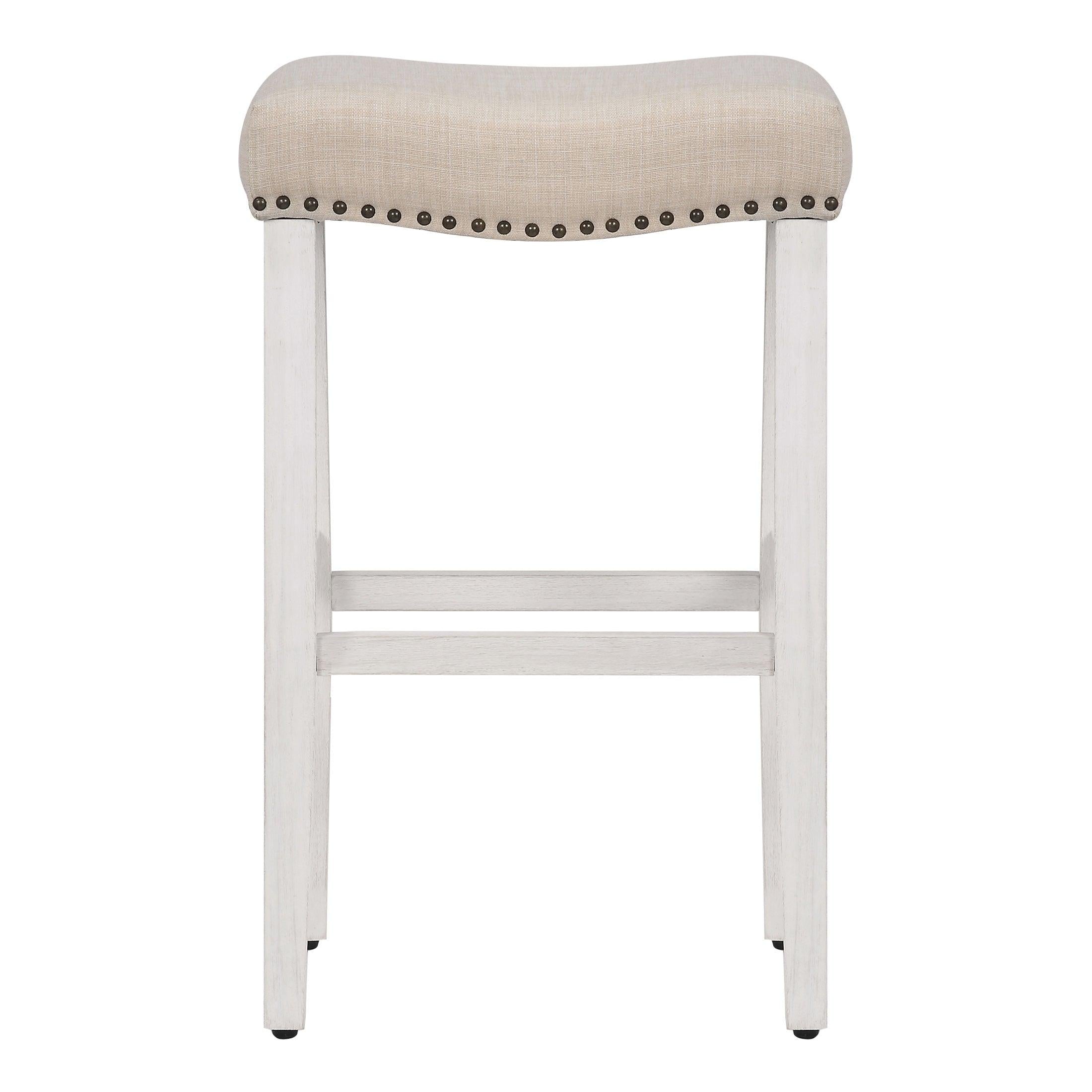 Willow 29" Upholstered Saddle Seat Bar Stool, Antique White/Beige