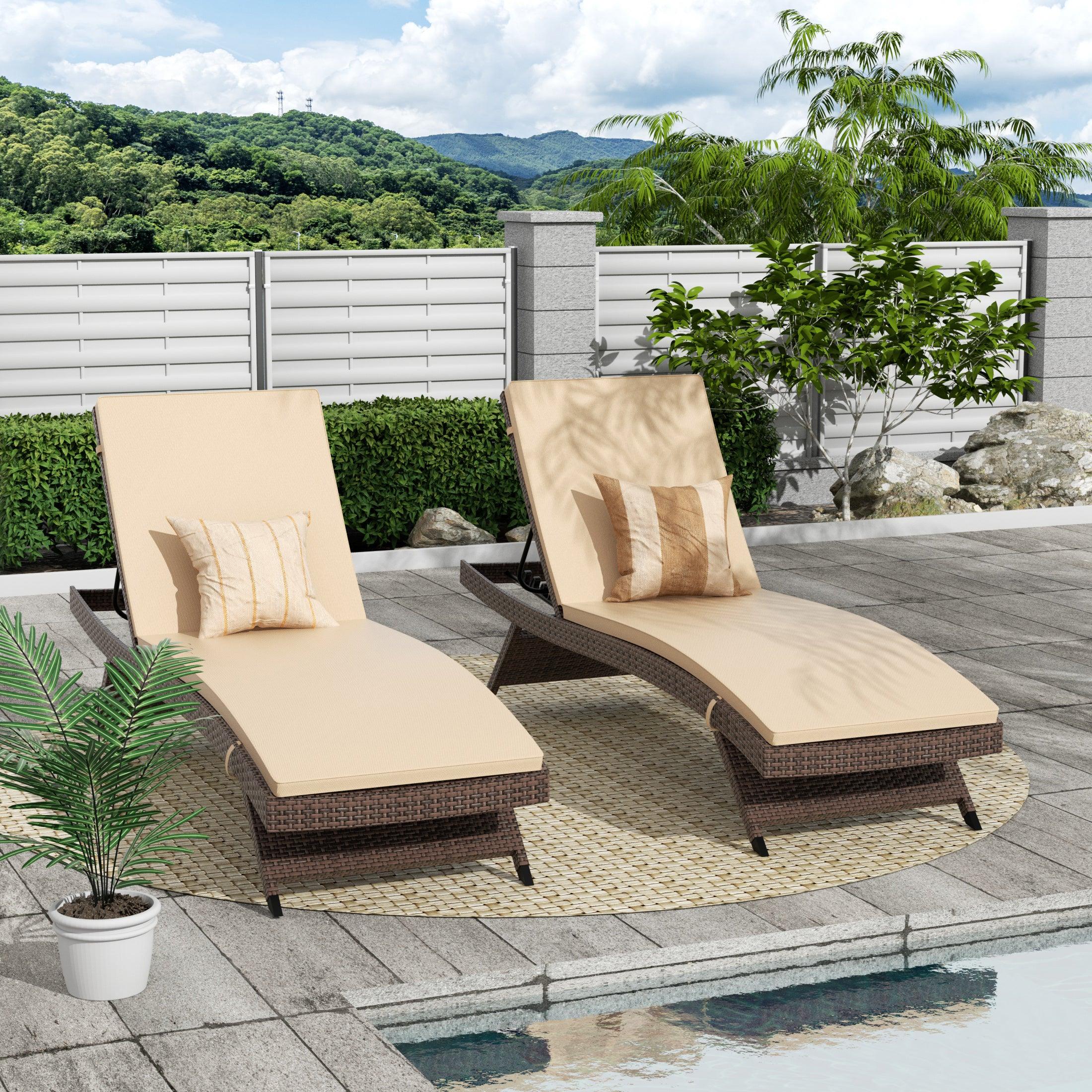 Bahama Brown Rattan Wicker Outdoor Chaise Lounges with Cushion Included (Set of 2) - Costaelm