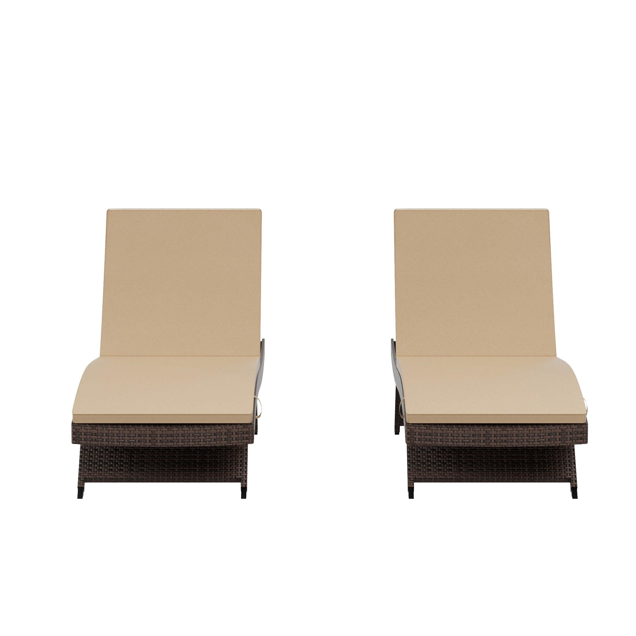 Bahama Brown Rattan Wicker Outdoor Chaise Lounges with Cushion Included (Set of 2) - Costaelm