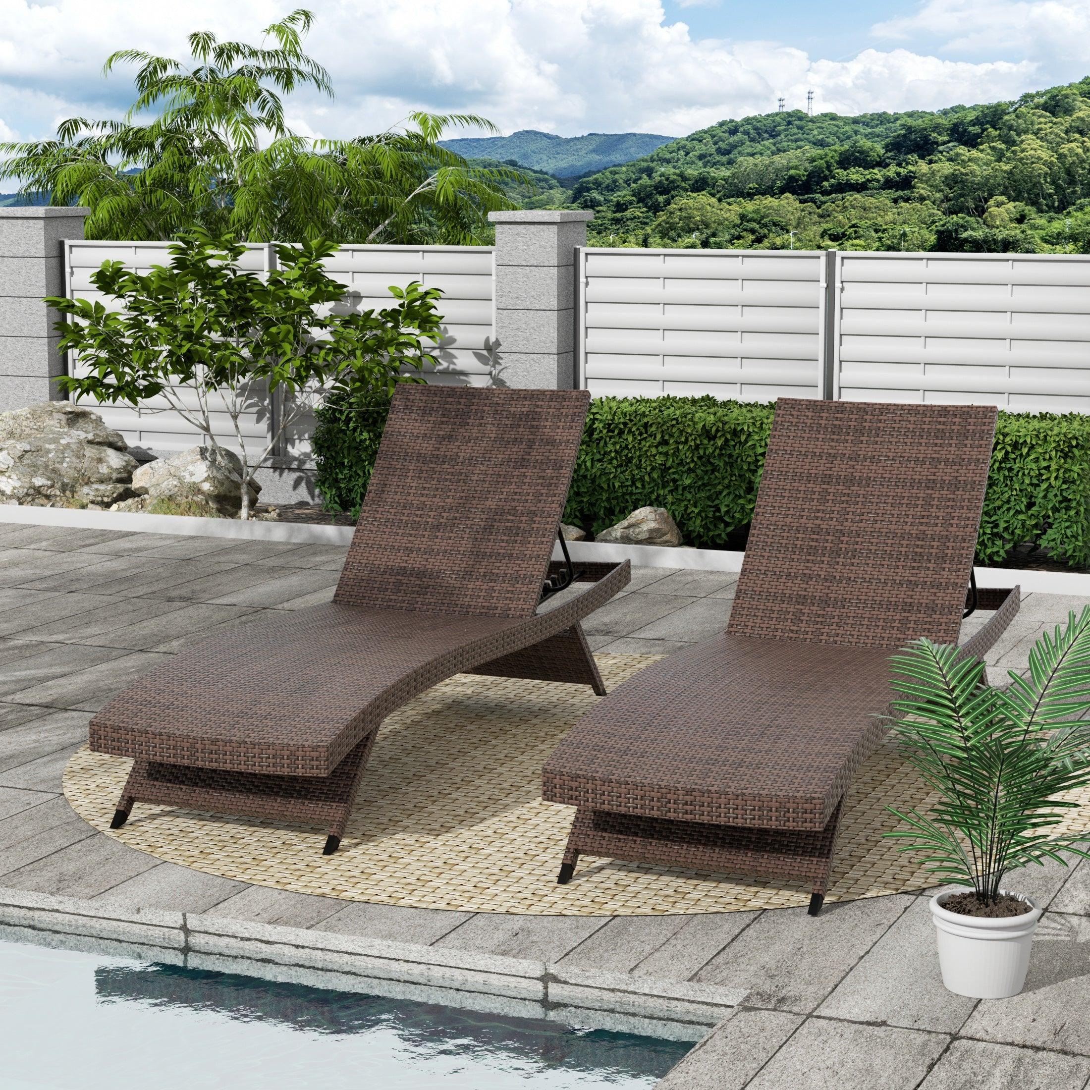 Bahama Brown Wicker Rattan Outdoor Chaise Lounge Chairs (Set of 2) - Costaelm