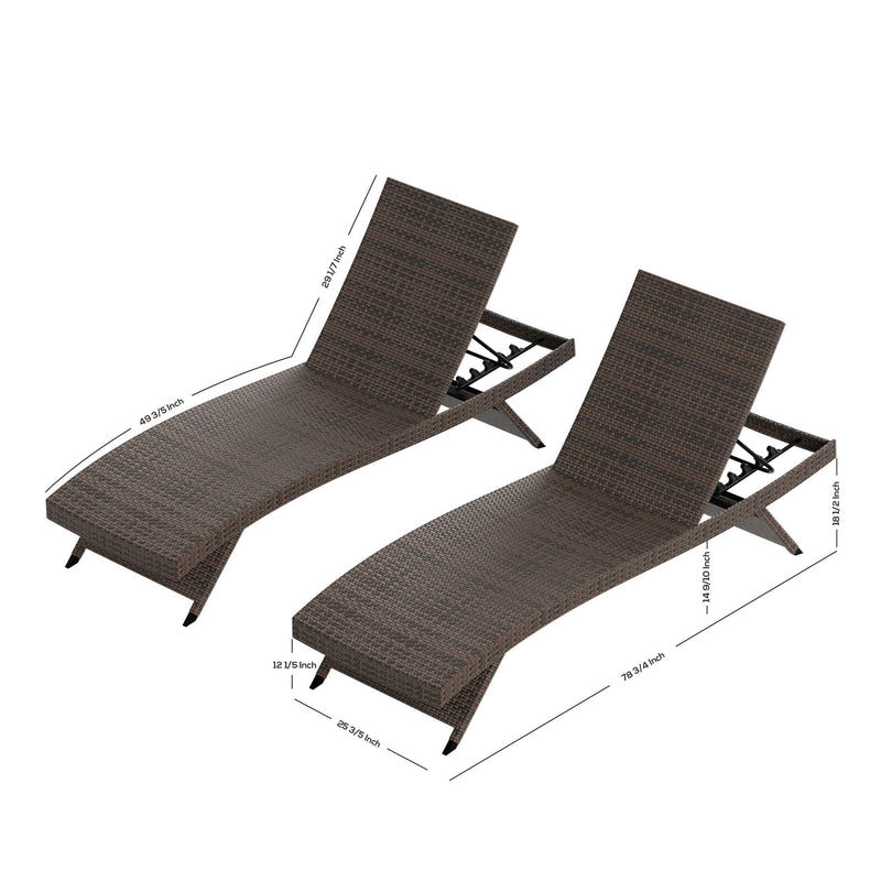 Bahama Brown Wicker Rattan Outdoor Chaise Lounge Chairs (Set of 2) - Costaelm