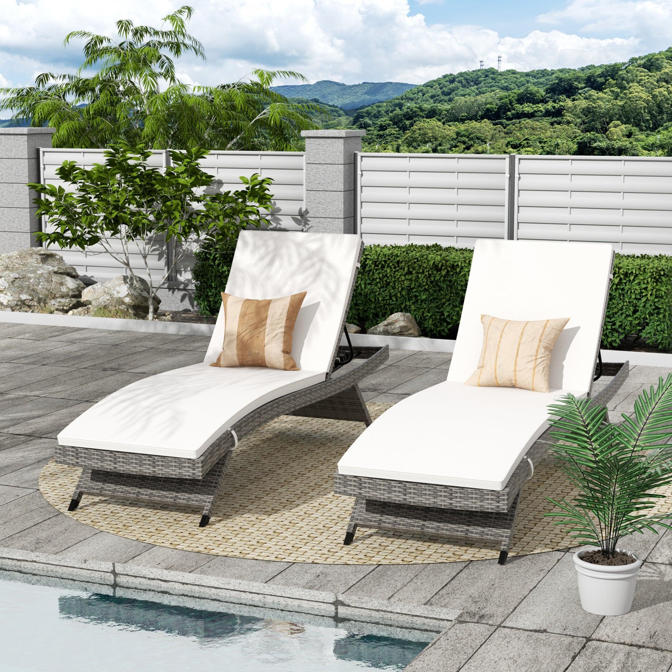 Bahama Gray Rattan Wicker Outdoor Chaise Lounges with Cushion Included (Set of 2) - Costaelm