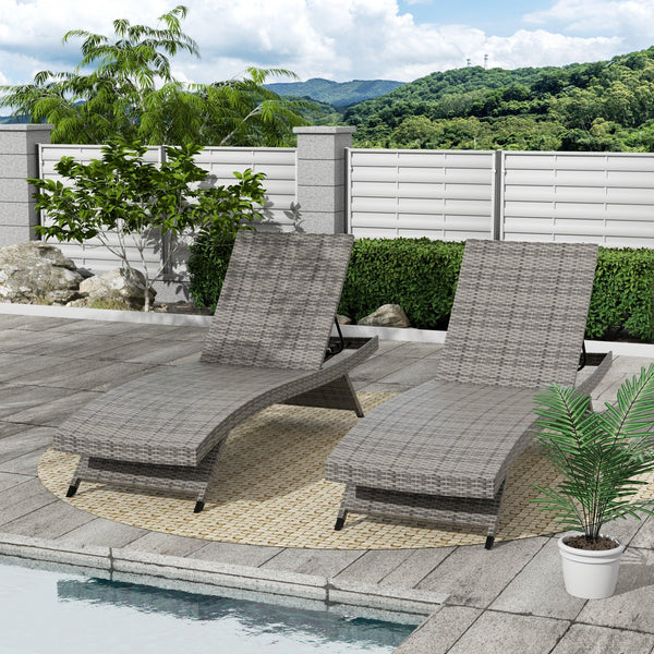 Bahama Gray Wicker Rattan Outdoor Chaise Lounge Chairs (Set of 2) - Costaelm