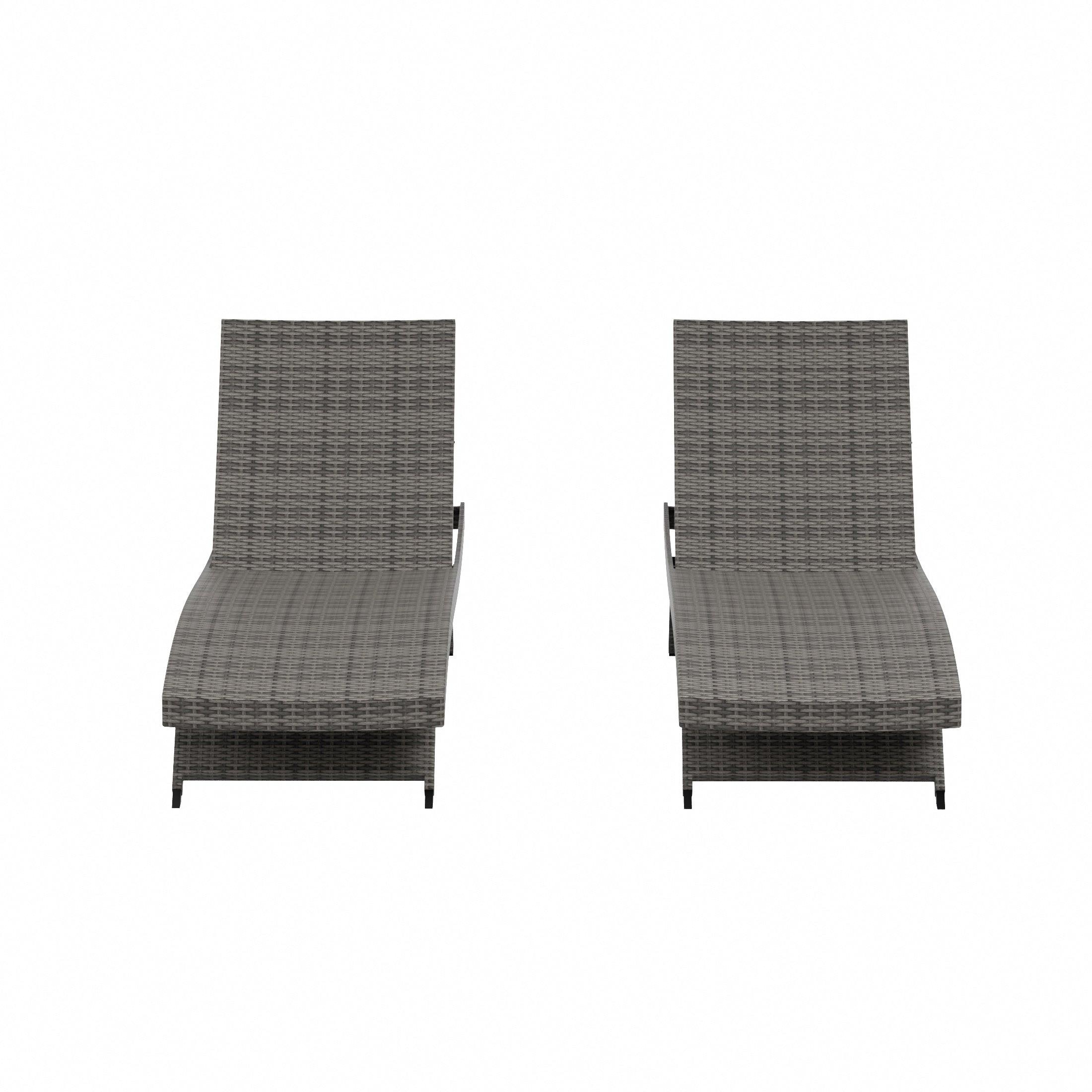 Bahama Gray Wicker Rattan Outdoor Chaise Lounge Chairs (Set of 2) - Costaelm