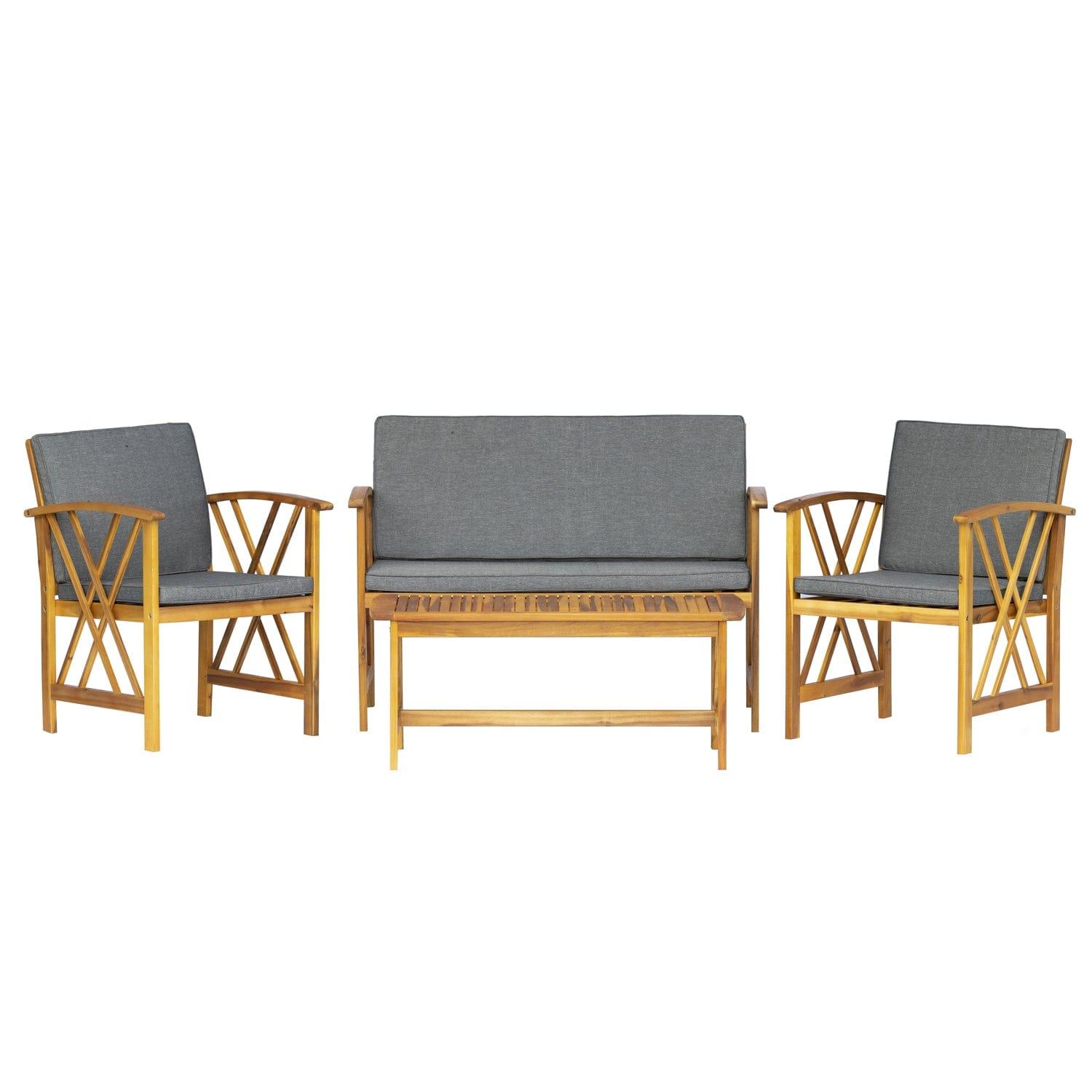 Bahia 4-Piece Outdoor Patio Acacia Sofa Conversation Set - Costaelm