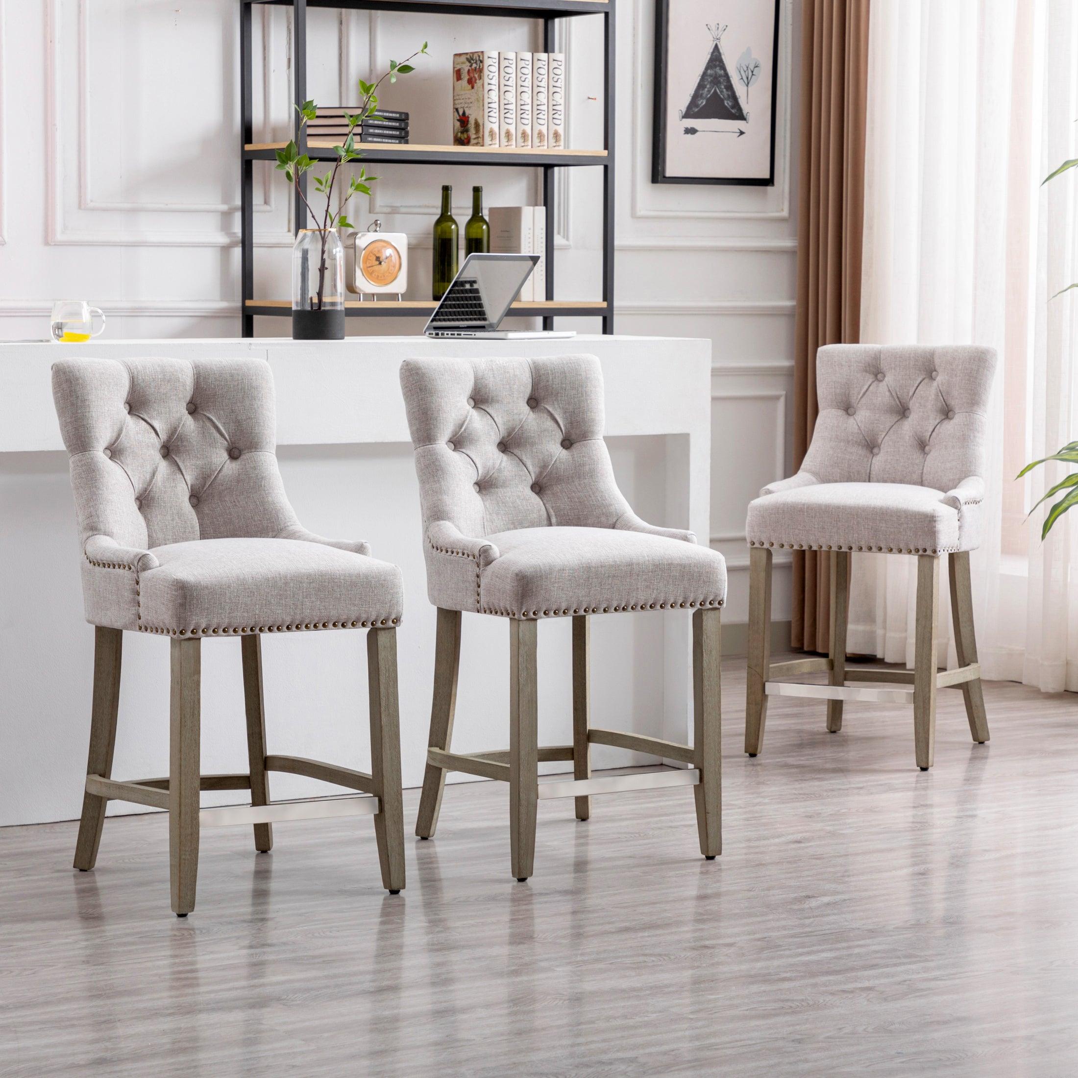 Bellmount 24" Upholstered Tufted Wingback Counter Stool (Set of 3) - Costaelm