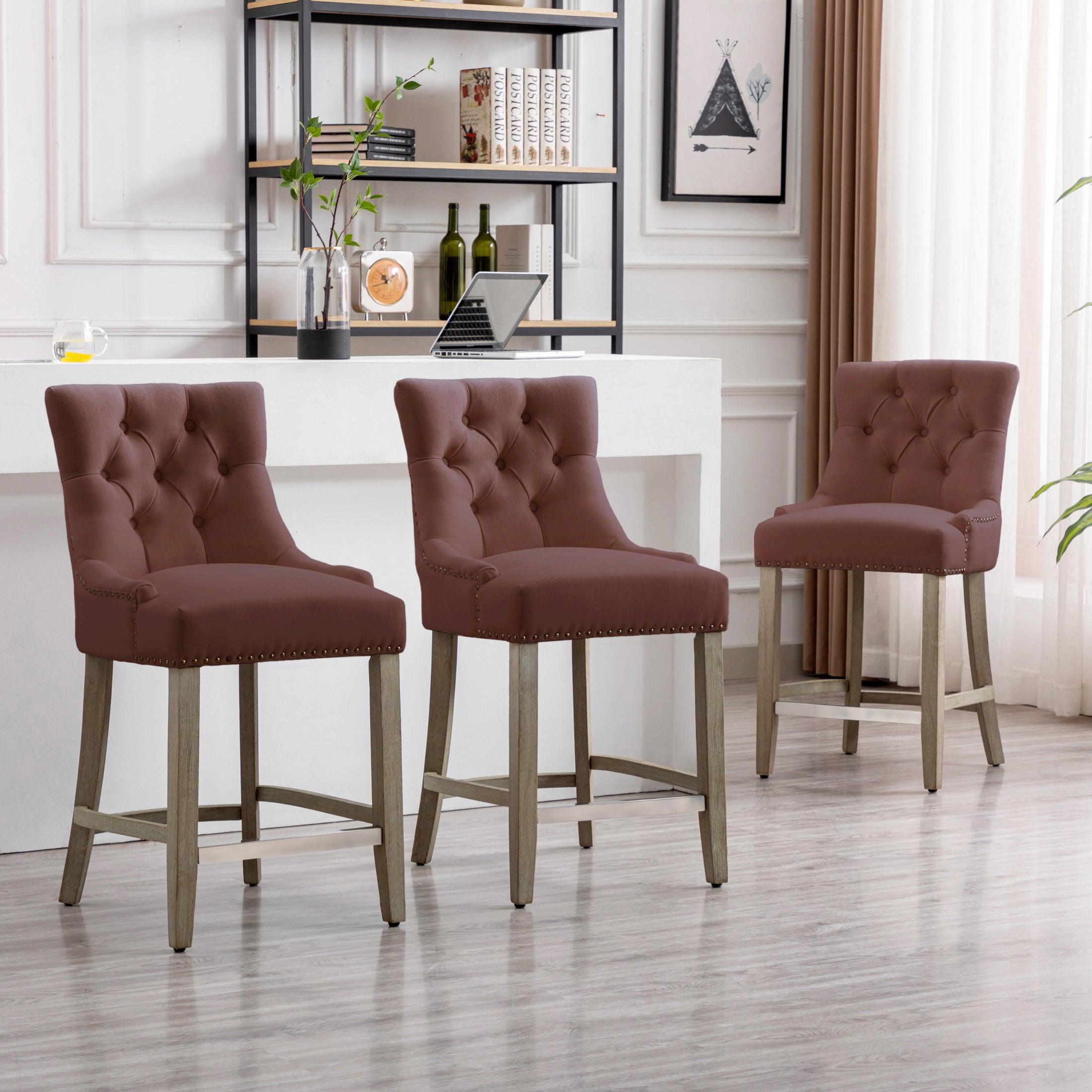 Bellmount 24" Upholstered Tufted Wingback Counter Stool (Set of 3) - Costaelm