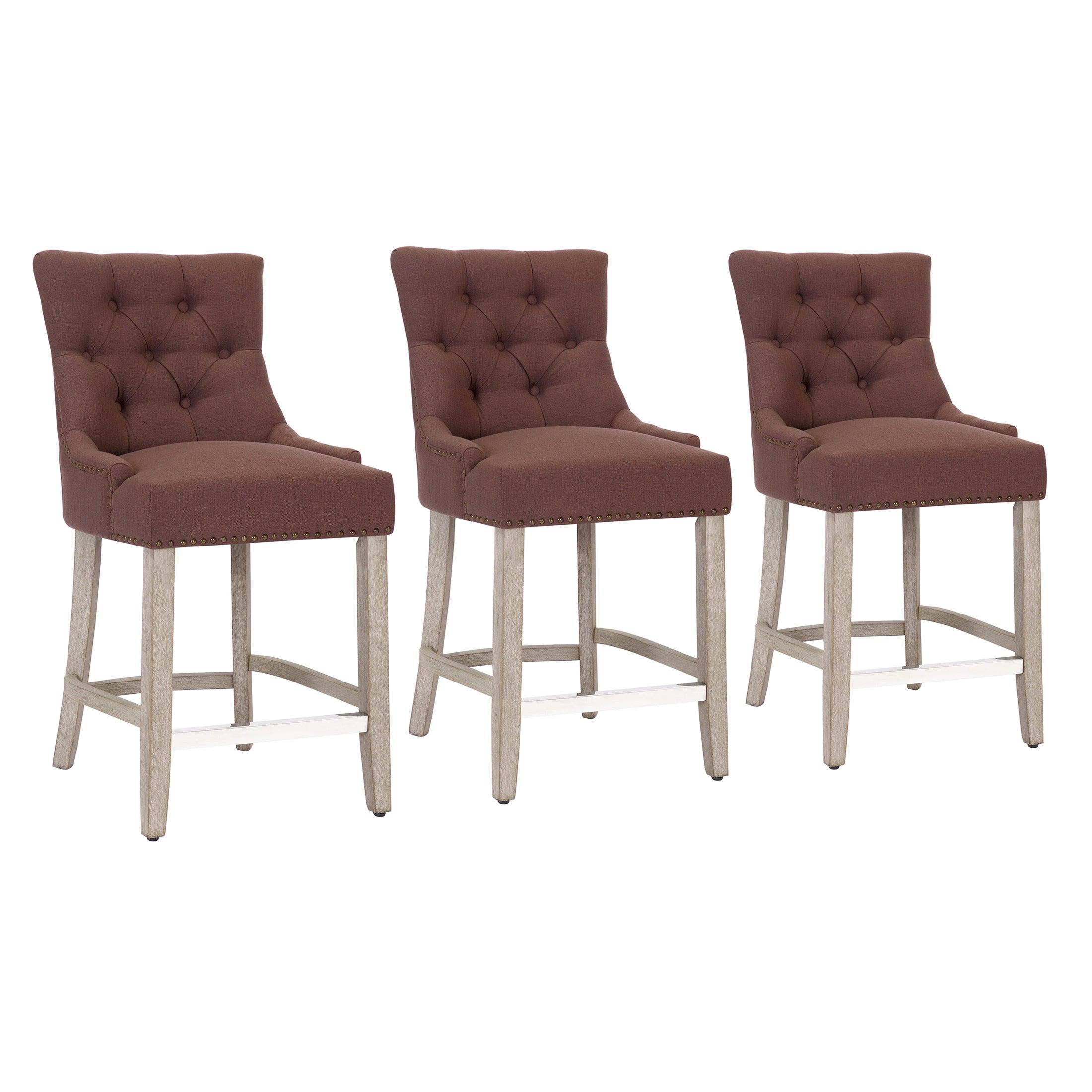 Bellmount 24" Upholstered Tufted Wingback Counter Stool (Set of 3) - Costaelm