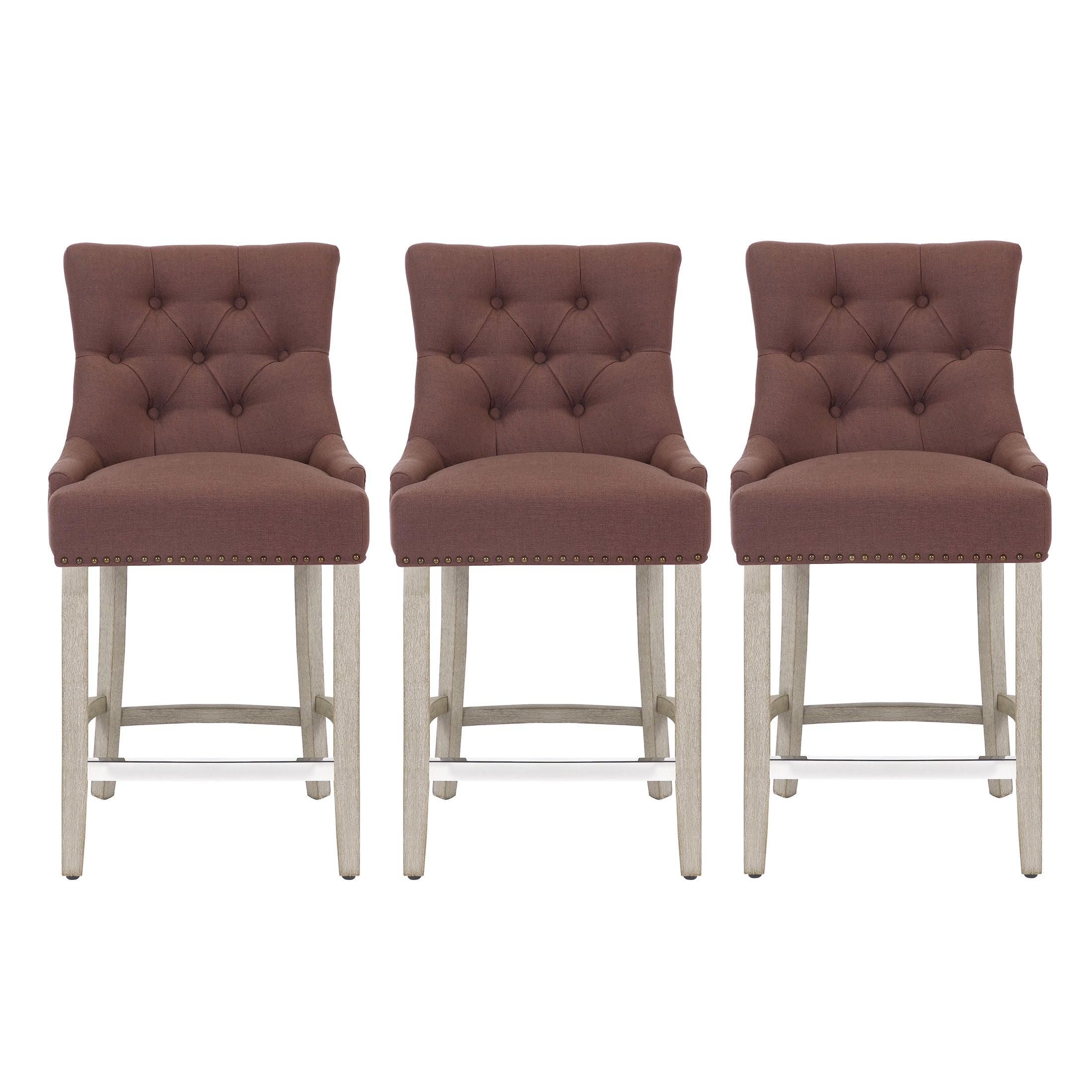 Bellmount 24" Upholstered Tufted Wingback Counter Stool (Set of 3) - Costaelm