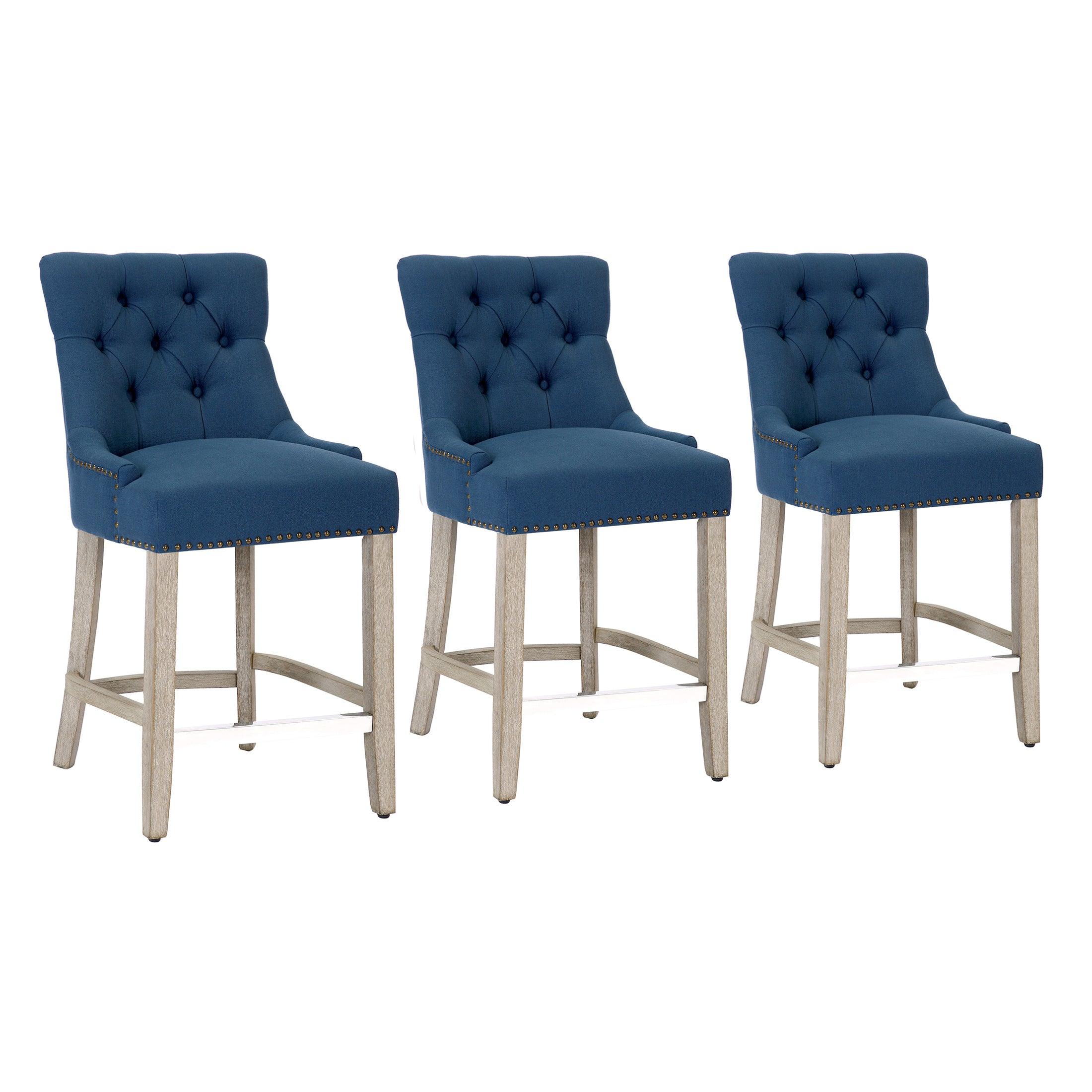 Bellmount 24" Upholstered Tufted Wingback Counter Stool (Set of 3) - Costaelm