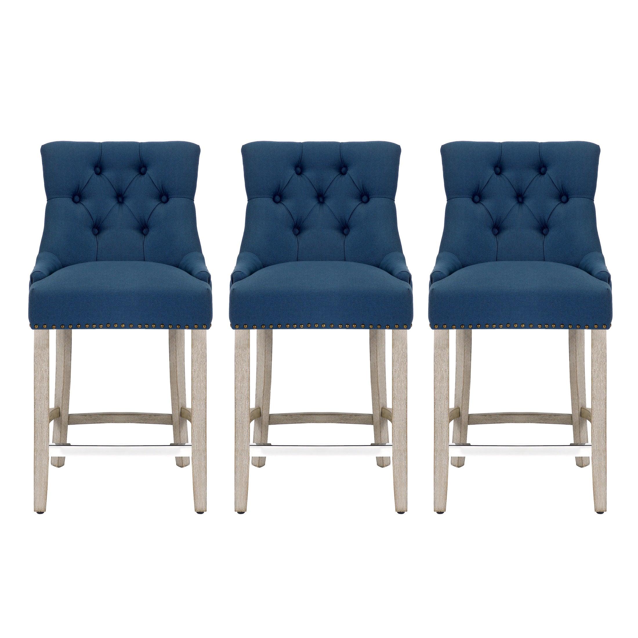 Bellmount 24" Upholstered Tufted Wingback Counter Stool (Set of 3) - Costaelm