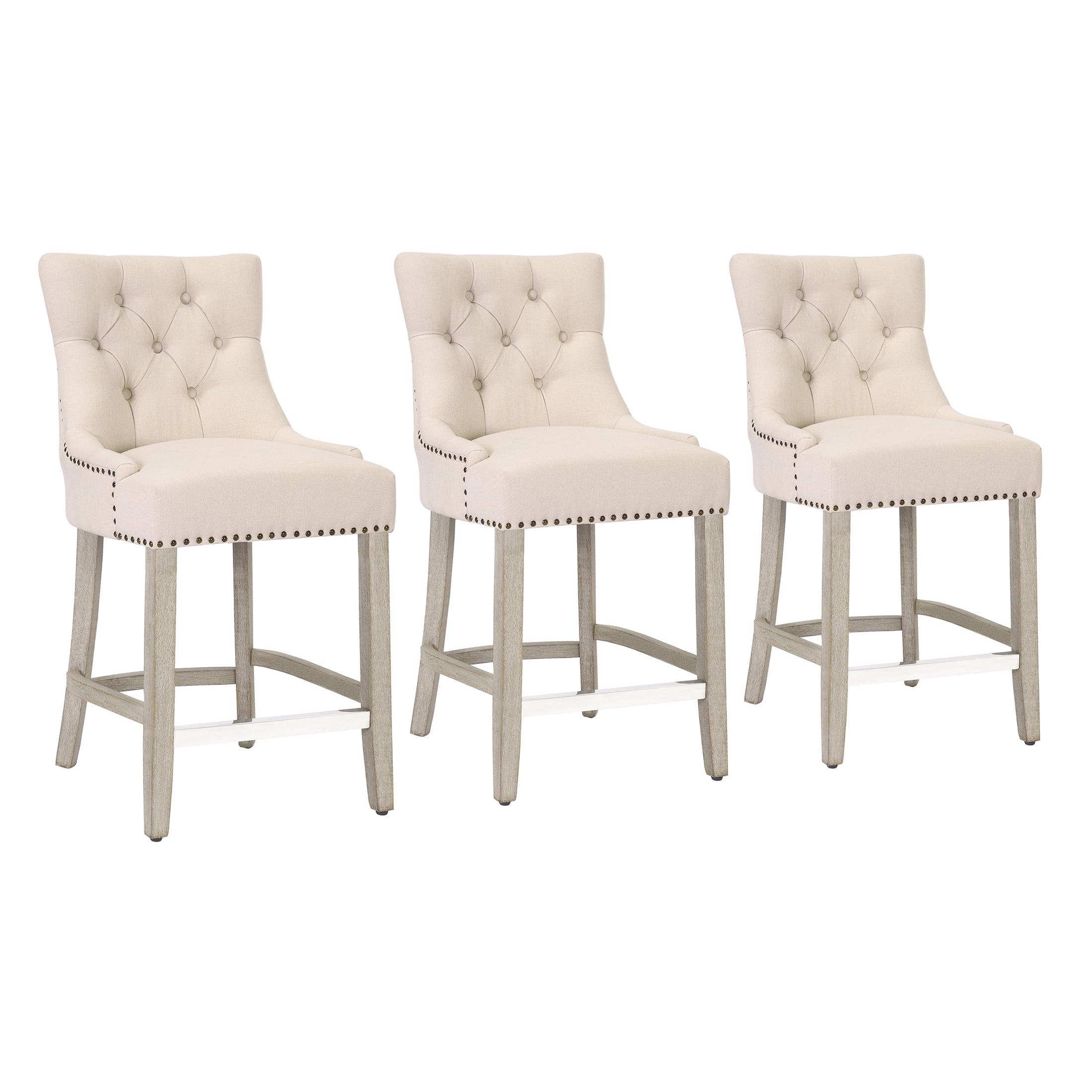 Bellmount 24" Upholstered Tufted Wingback Counter Stool (Set of 3) - Costaelm