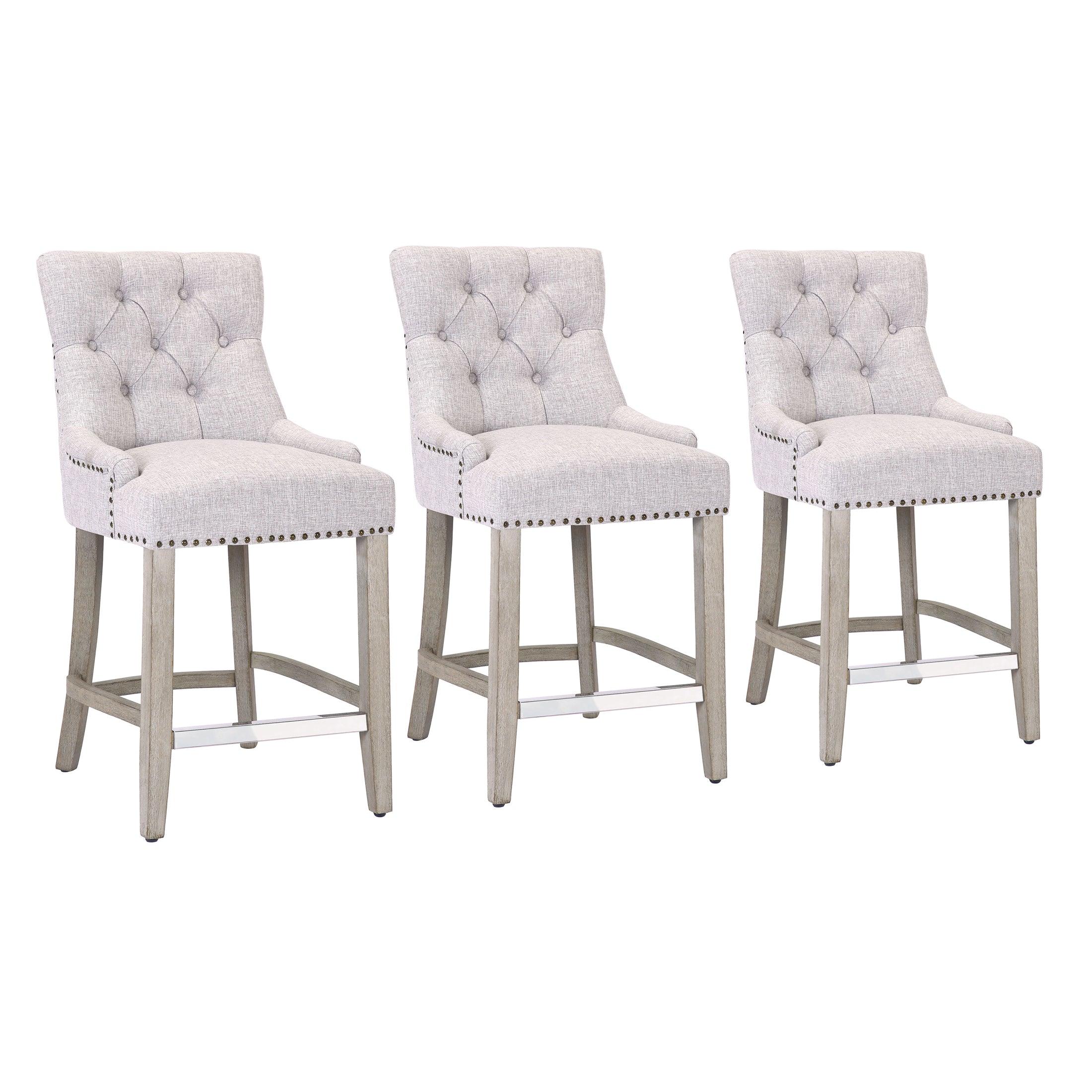 Bellmount 24" Upholstered Tufted Wingback Counter Stool (Set of 3) - Costaelm