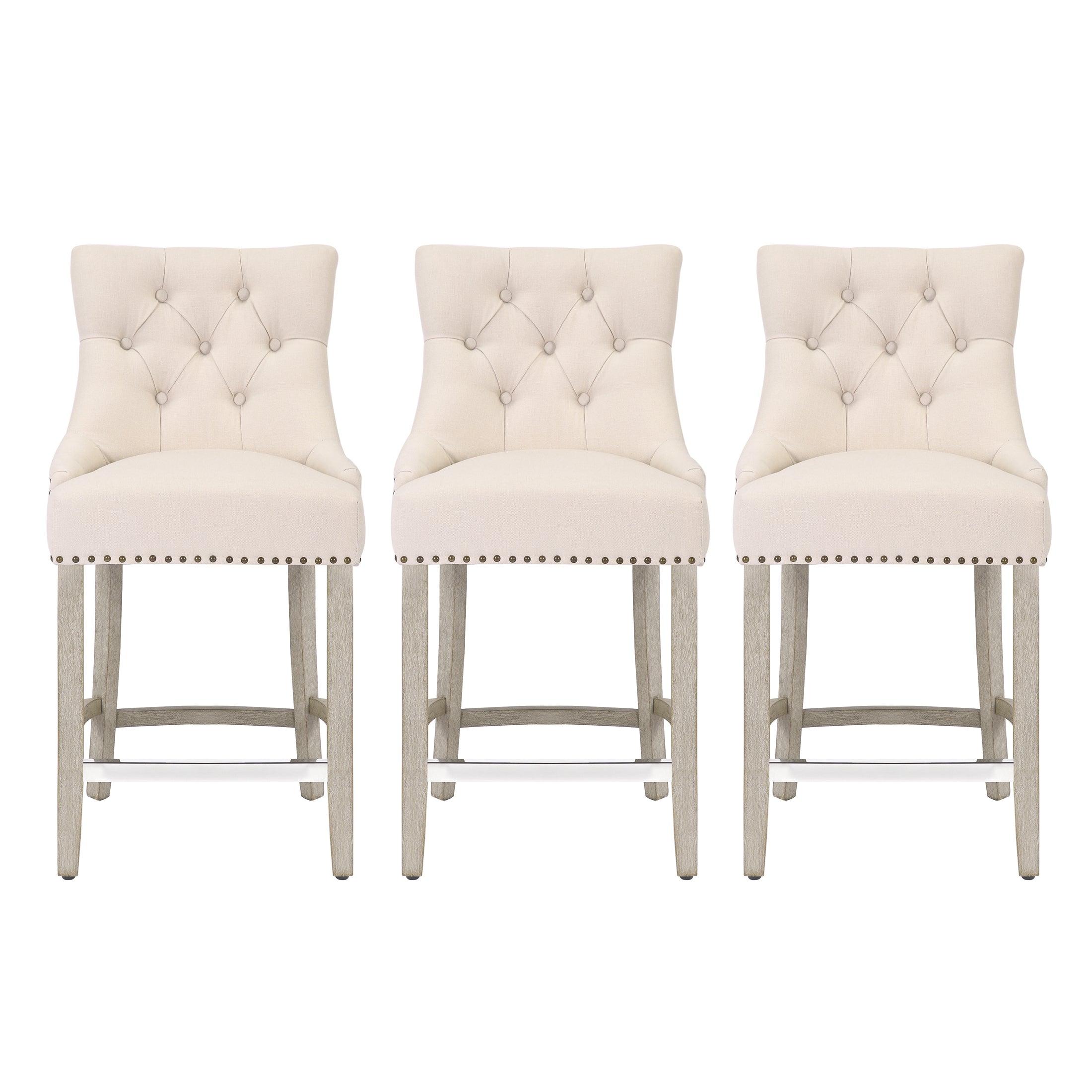 Bellmount 24" Upholstered Tufted Wingback Counter Stool (Set of 3) - Costaelm