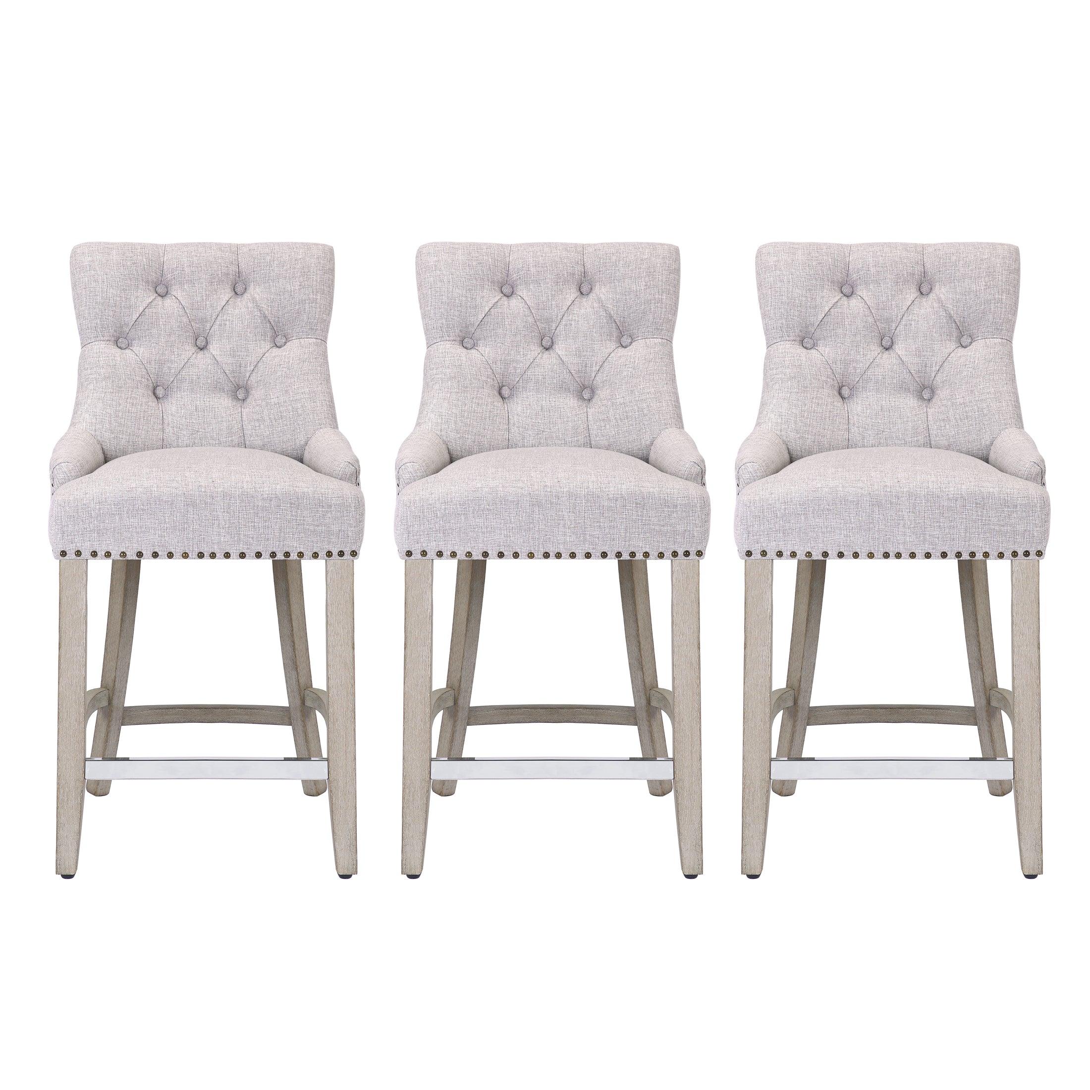 Bellmount 24" Upholstered Tufted Wingback Counter Stool (Set of 3) - Costaelm