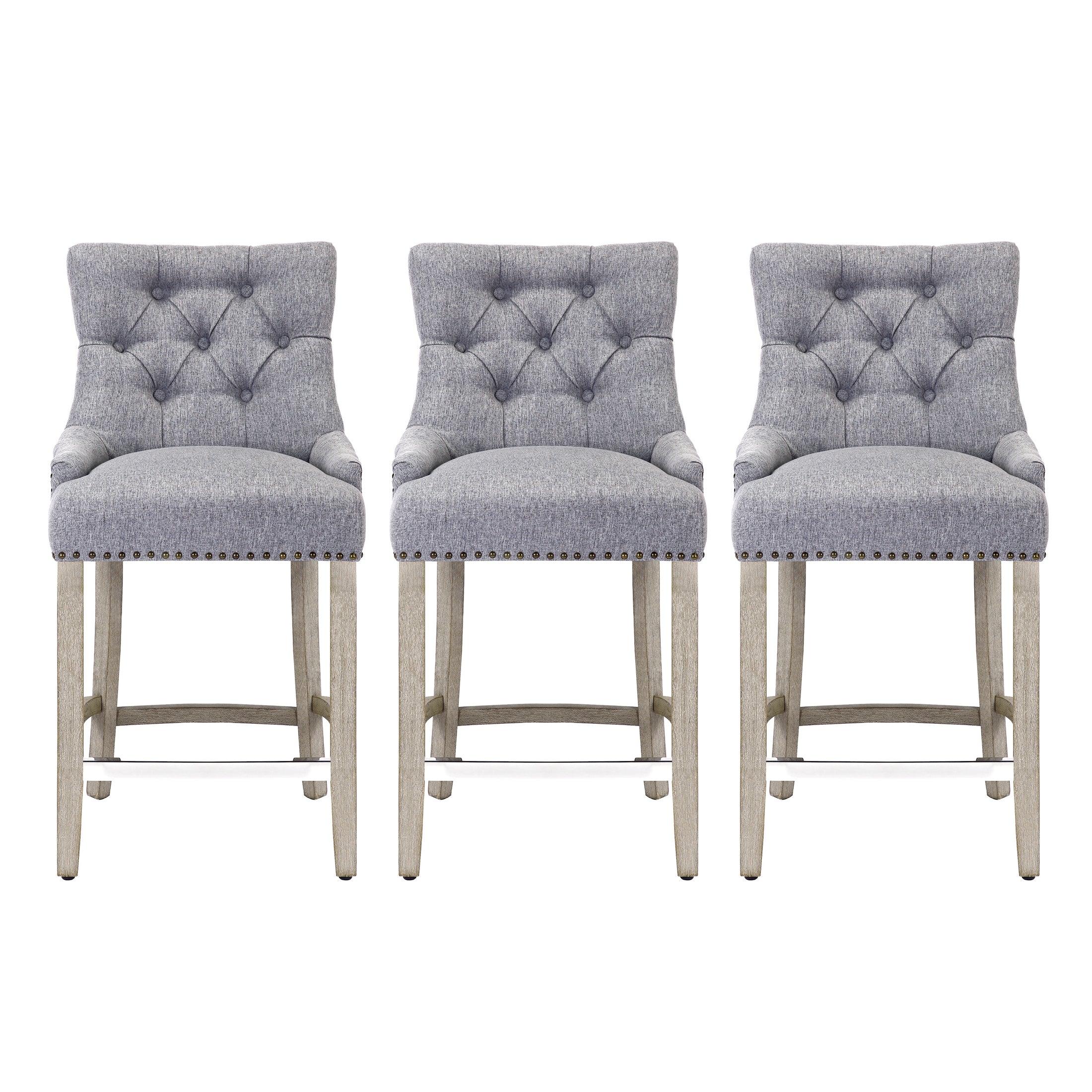 Bellmount 24" Upholstered Tufted Wingback Counter Stool (Set of 3) - Costaelm