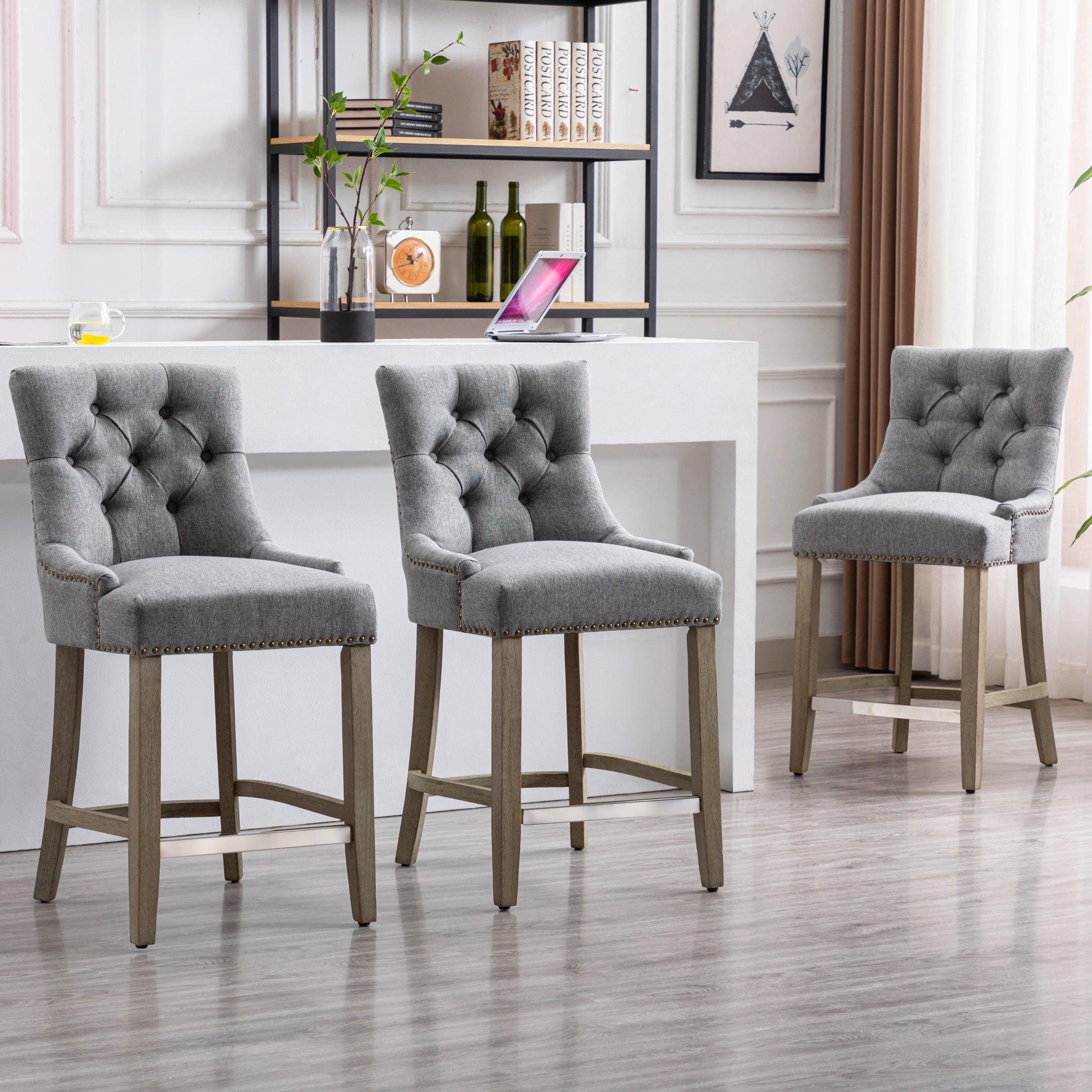 Bellmount 24" Upholstered Tufted Wingback Counter Stool (Set of 3) - Costaelm