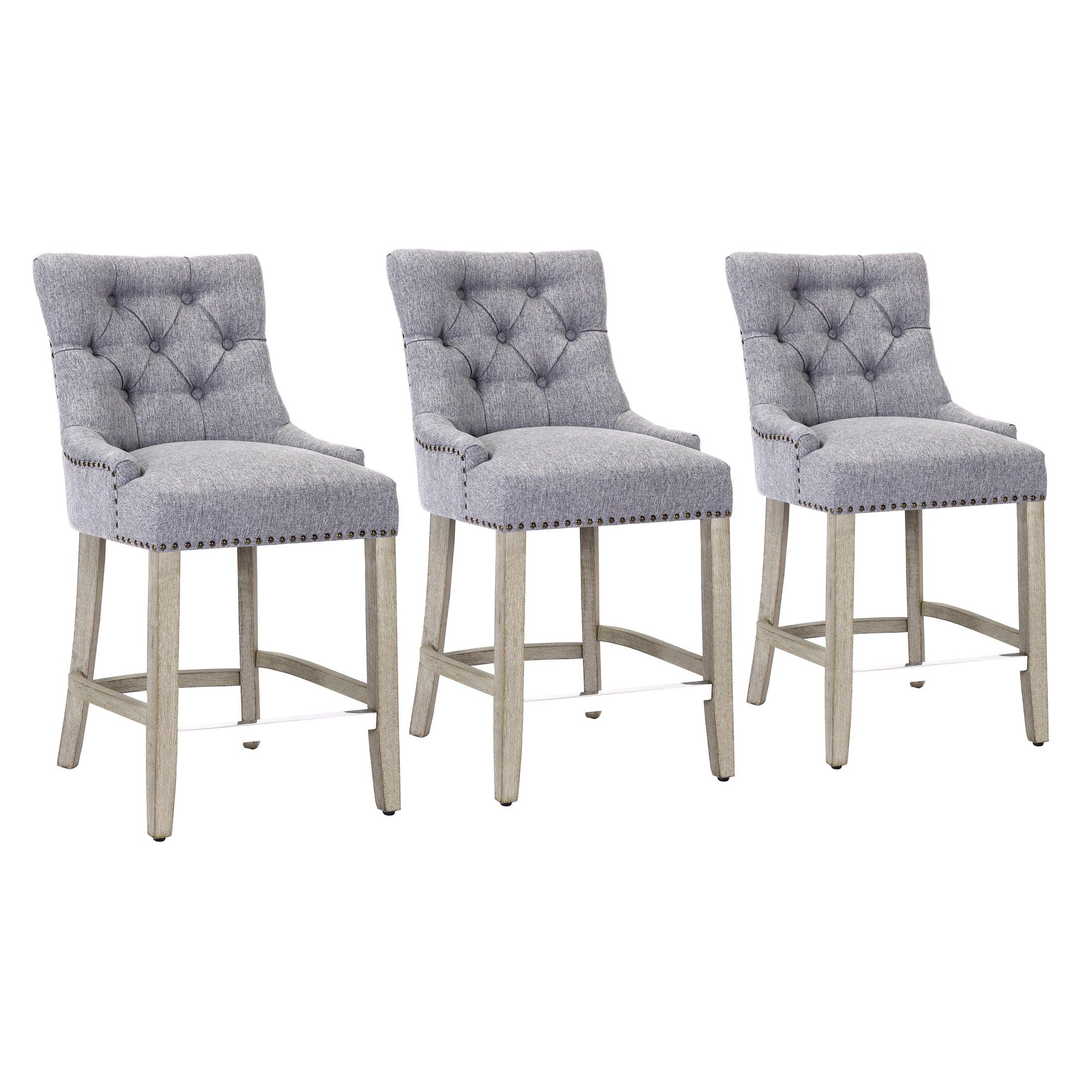 Bellmount 24" Upholstered Tufted Wingback Counter Stool (Set of 3) - Costaelm