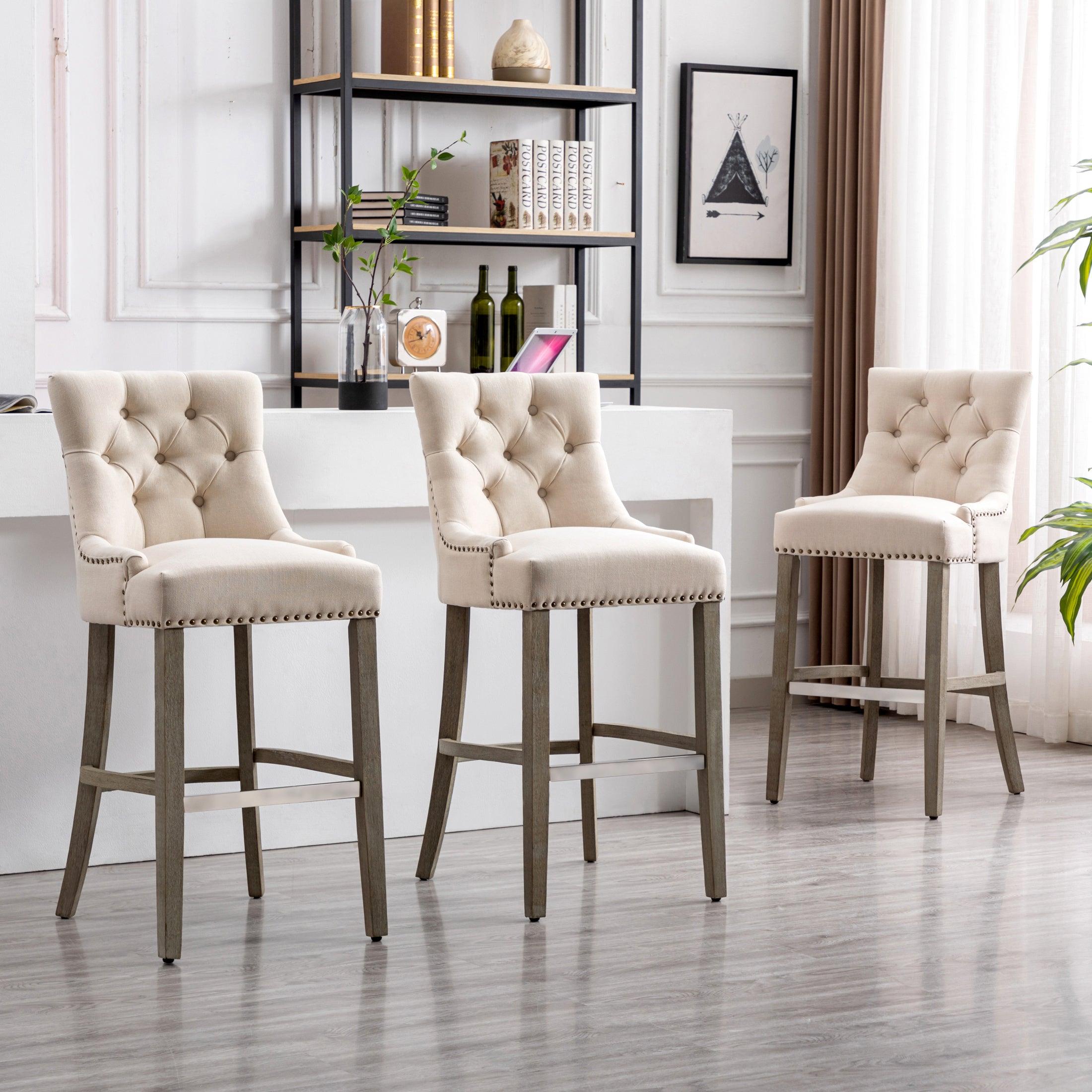 Bellmount 29" Upholstered Tufted Wingback Bar Stool (Set of 3) - Costaelm