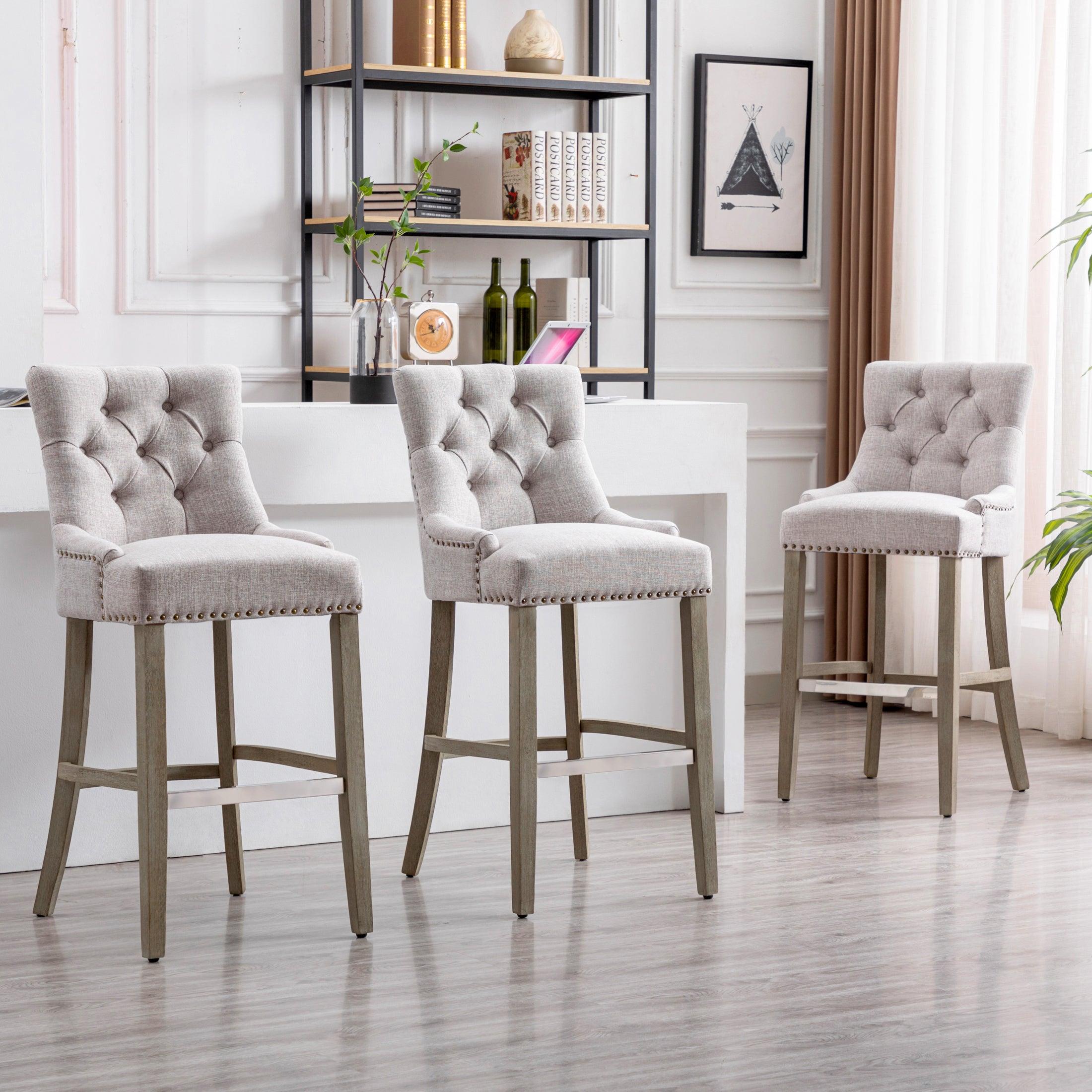 Bellmount 29" Upholstered Tufted Wingback Bar Stool (Set of 3) - Costaelm