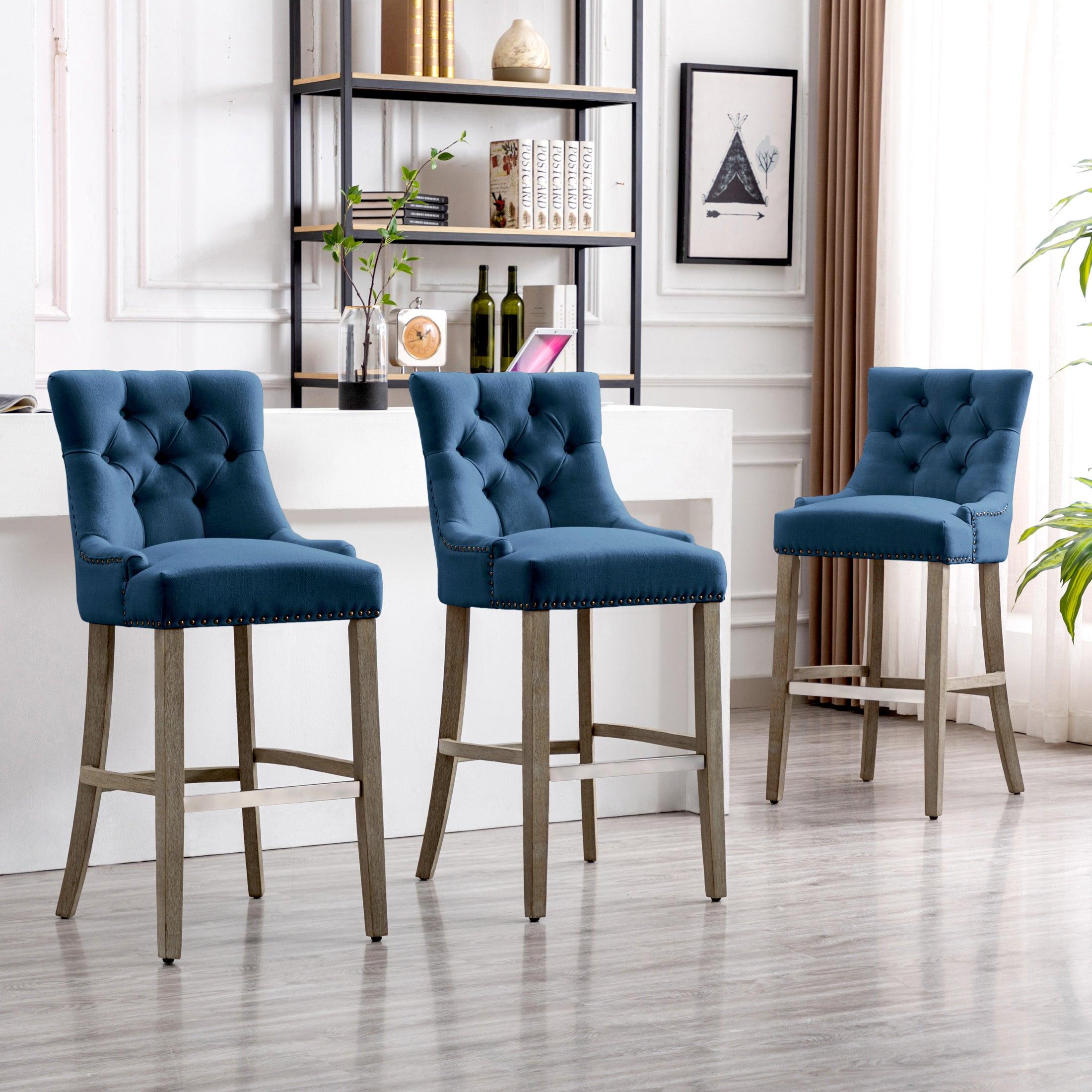 Bellmount 29" Upholstered Tufted Wingback Bar Stool (Set of 3) - Costaelm