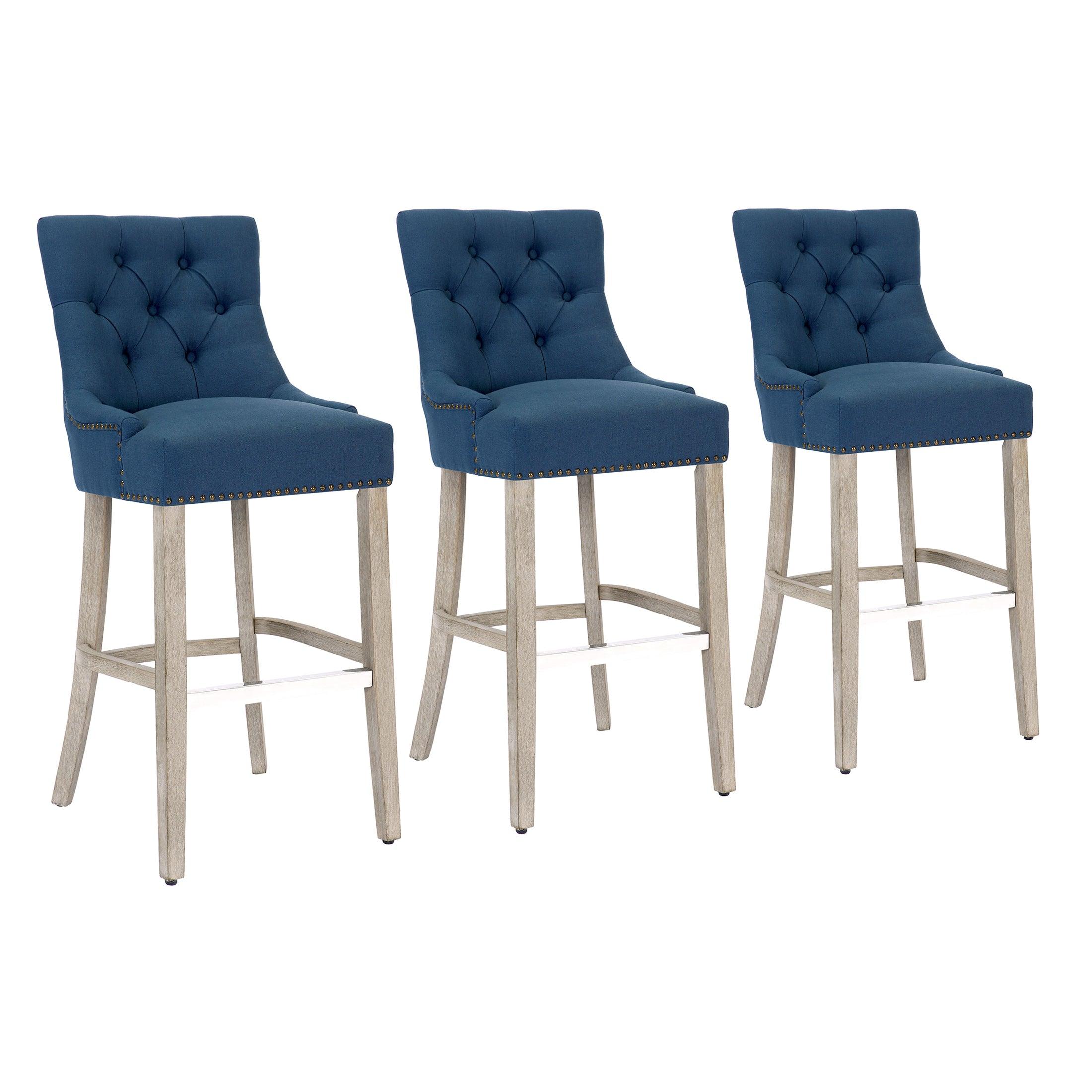 Bellmount 29" Upholstered Tufted Wingback Bar Stool (Set of 3) - Costaelm