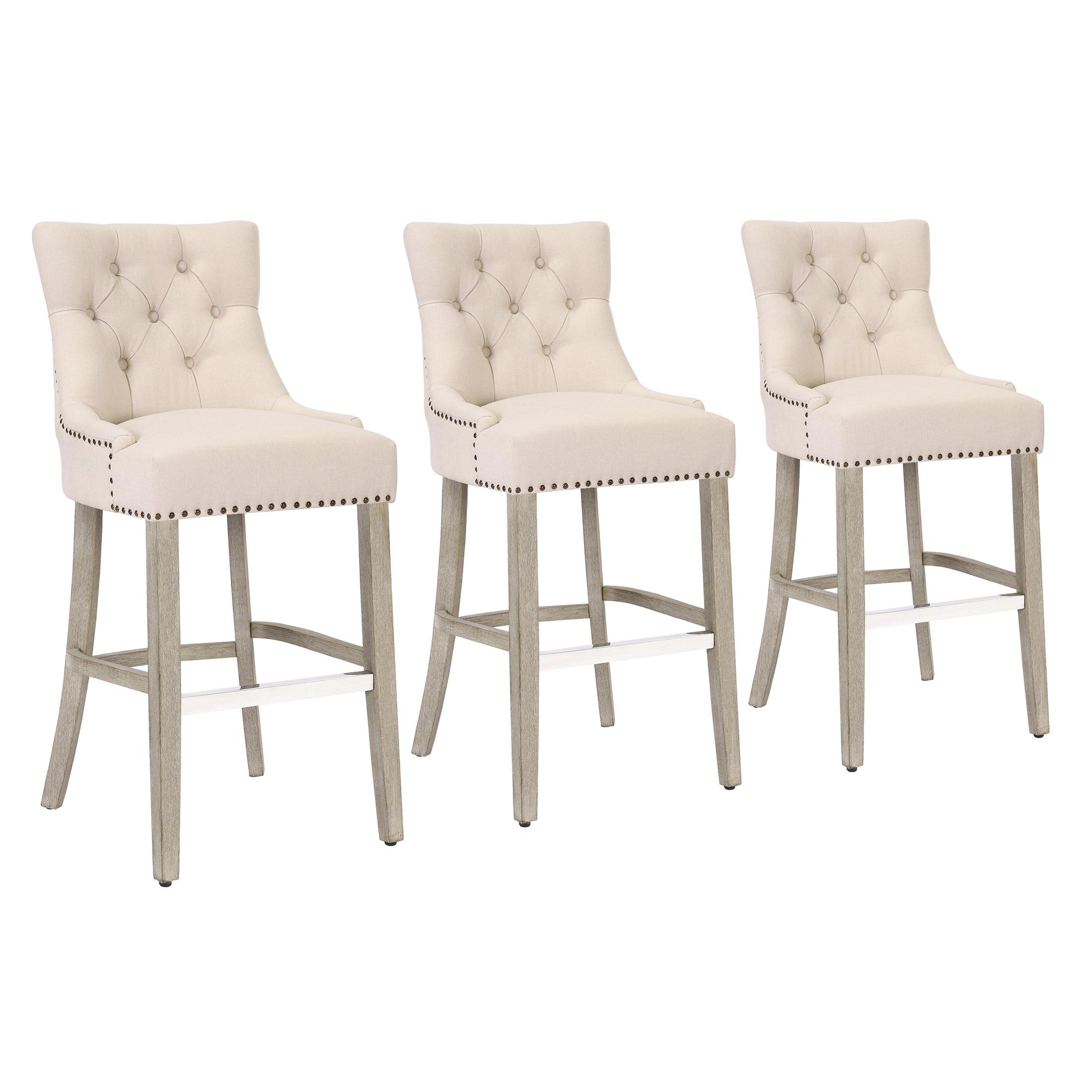 Bellmount 29" Upholstered Tufted Wingback Bar Stool (Set of 3) - Costaelm