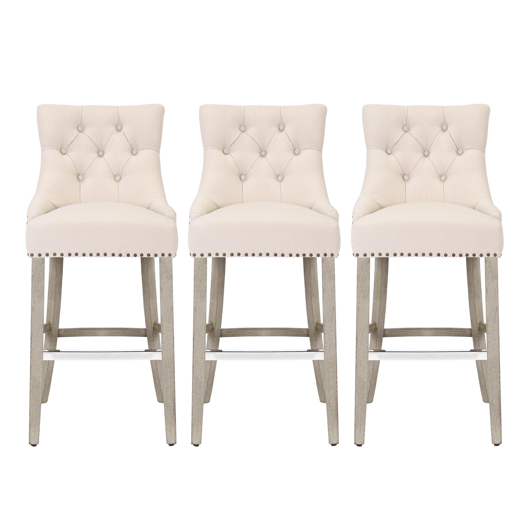 Bellmount 29" Upholstered Tufted Wingback Bar Stool (Set of 3) - Costaelm