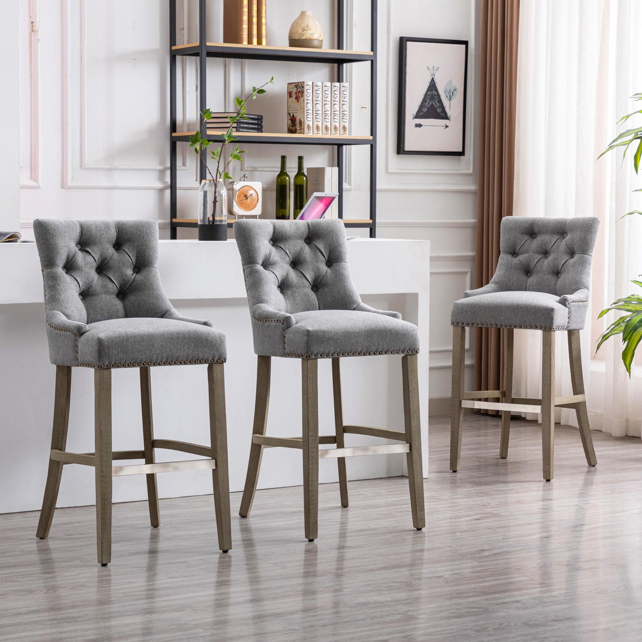 Bellmount 29" Upholstered Tufted Wingback Bar Stool (Set of 3) - Costaelm