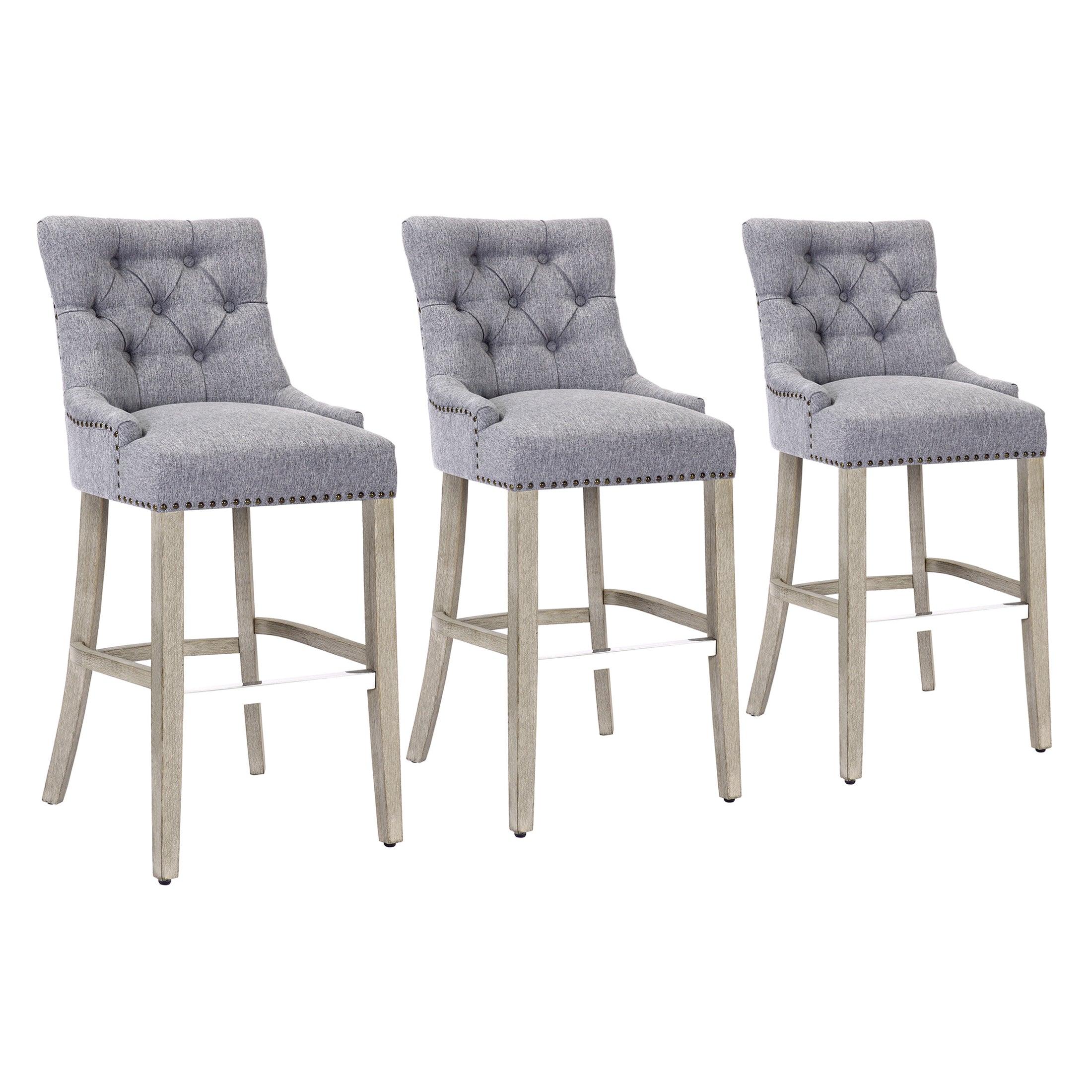 Bellmount 29" Upholstered Tufted Wingback Bar Stool (Set of 3) - Costaelm