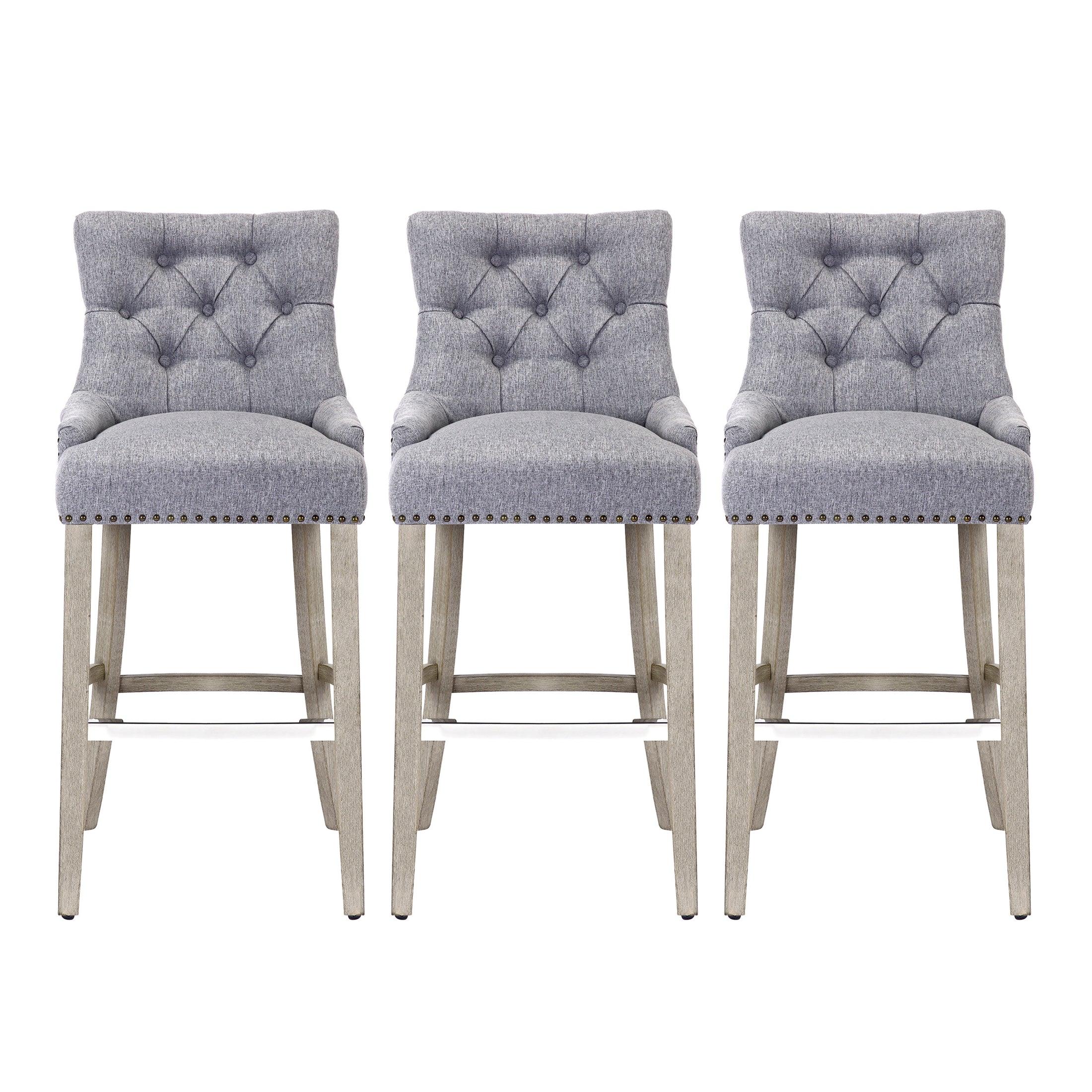 Bellmount 29" Upholstered Tufted Wingback Bar Stool (Set of 3) - Costaelm