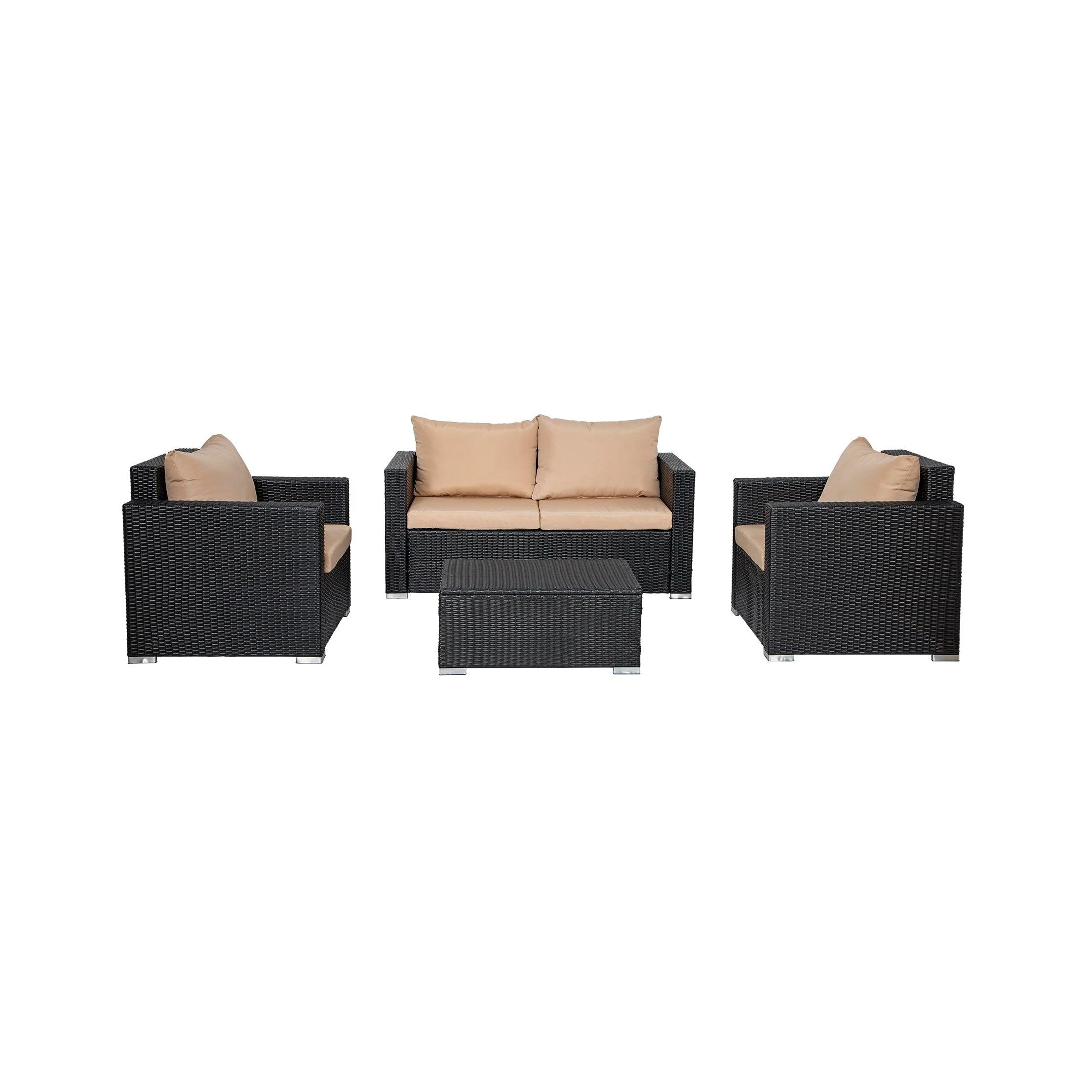 Boston 4-Piece Outdoor Modern Rattan Wicker Conversation Sofa Set - Costaelm