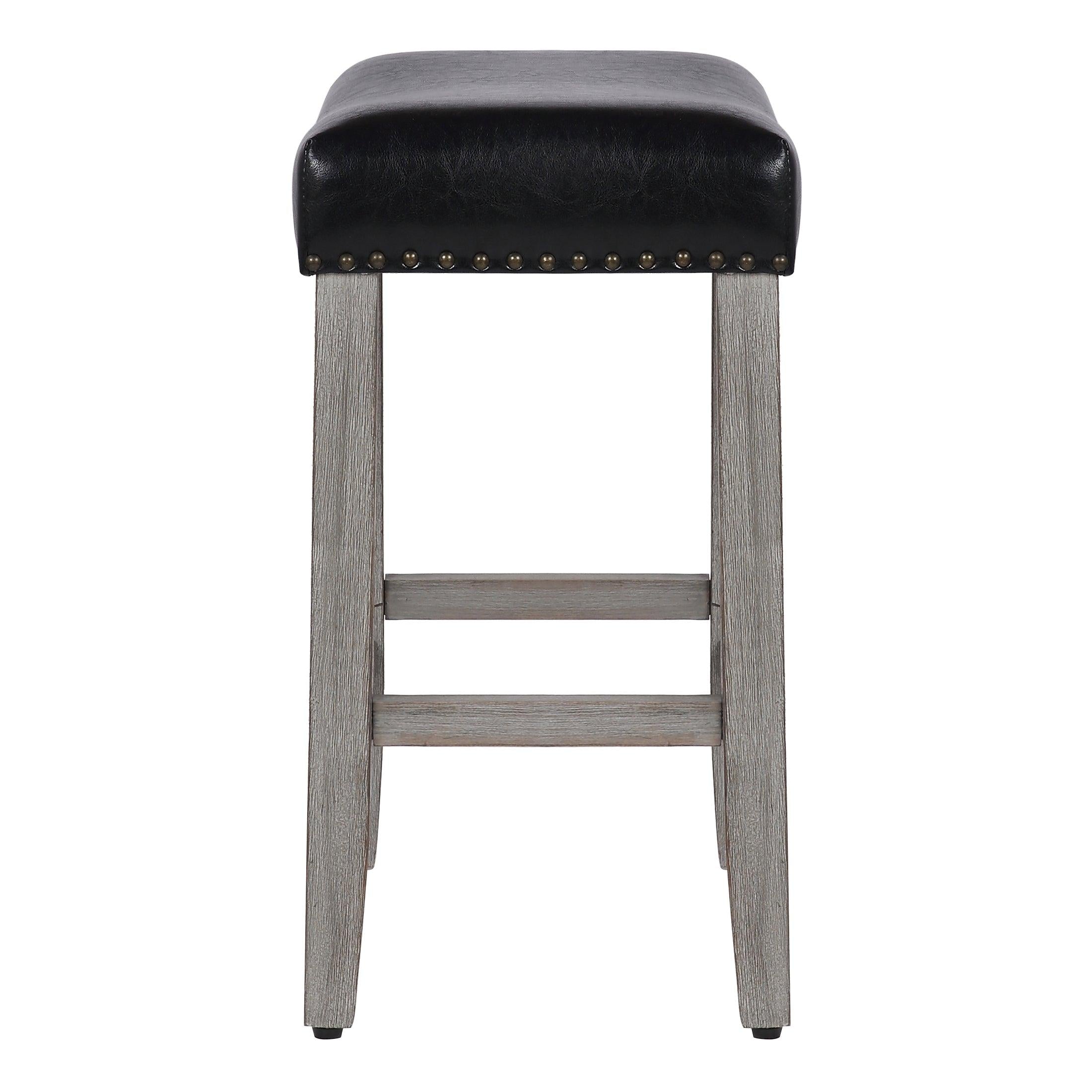 Costaelm 24" Inch Upholstered Saddle Seat Bar Stool, Antique Gray/Leather