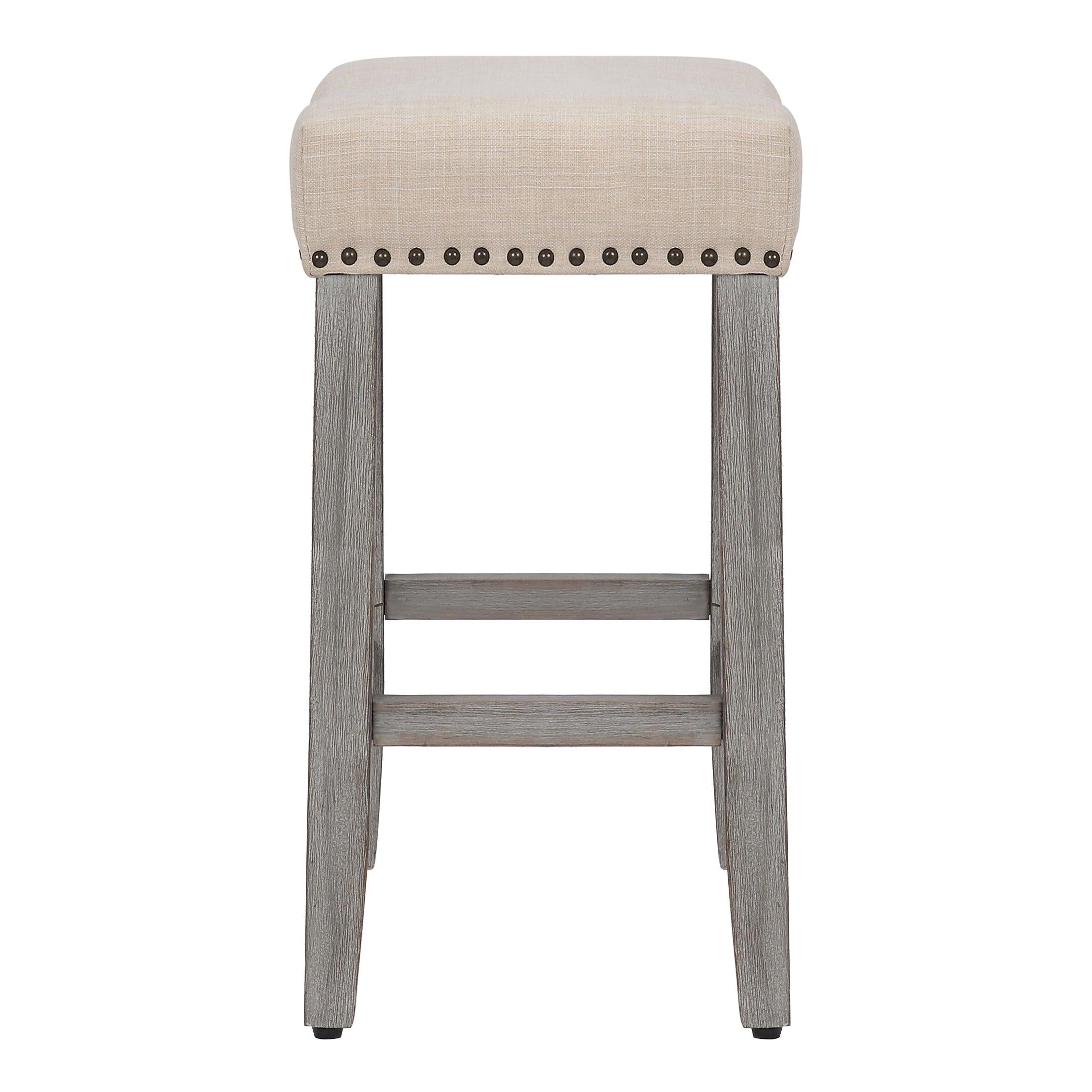 Costaelm 24" Inch Upholstered Saddle Seat Bar Stool, Antique Gray/Beige