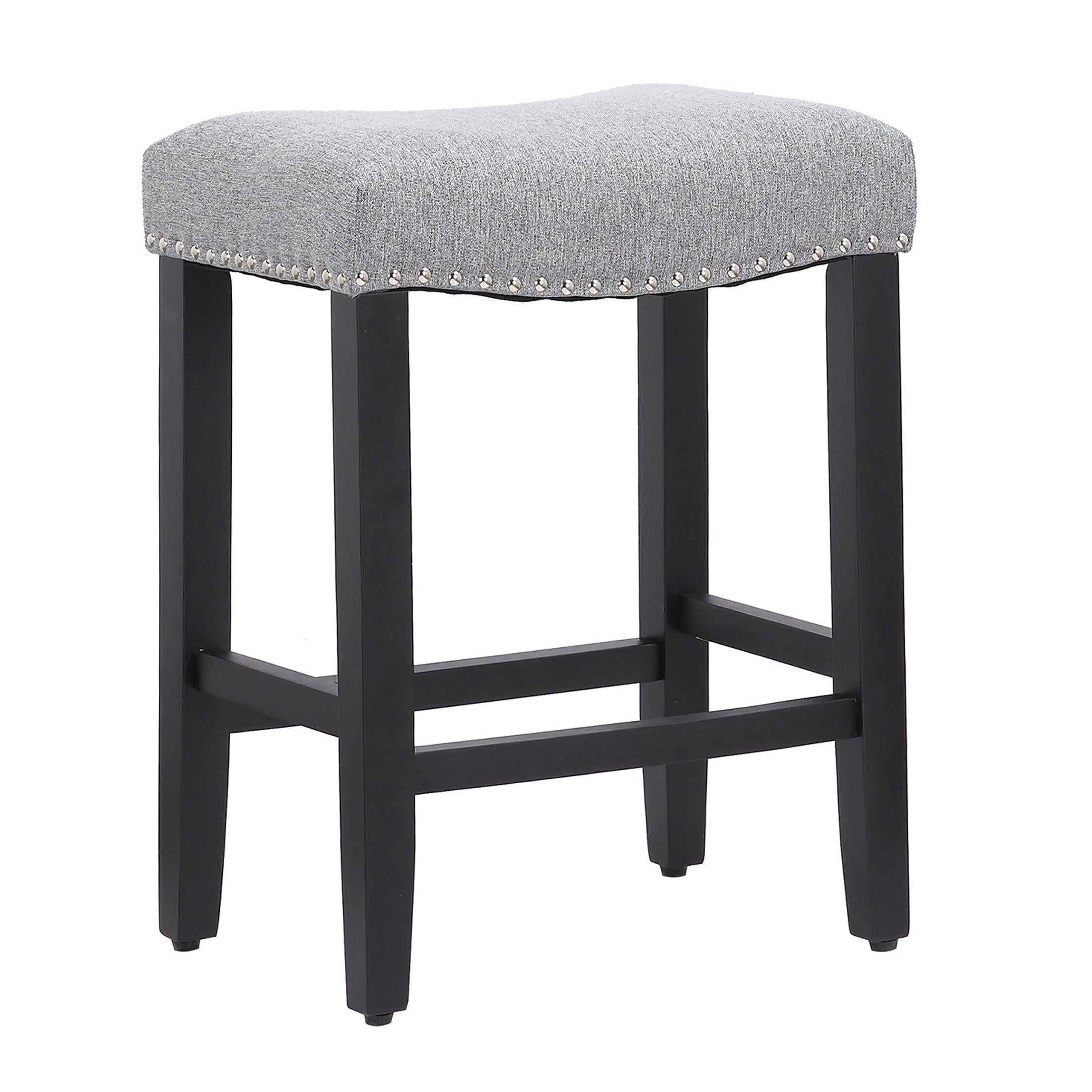 Costaelm 24" Inch Upholstered Saddle Seat Bar Stool (Set of 2), Black/Gray