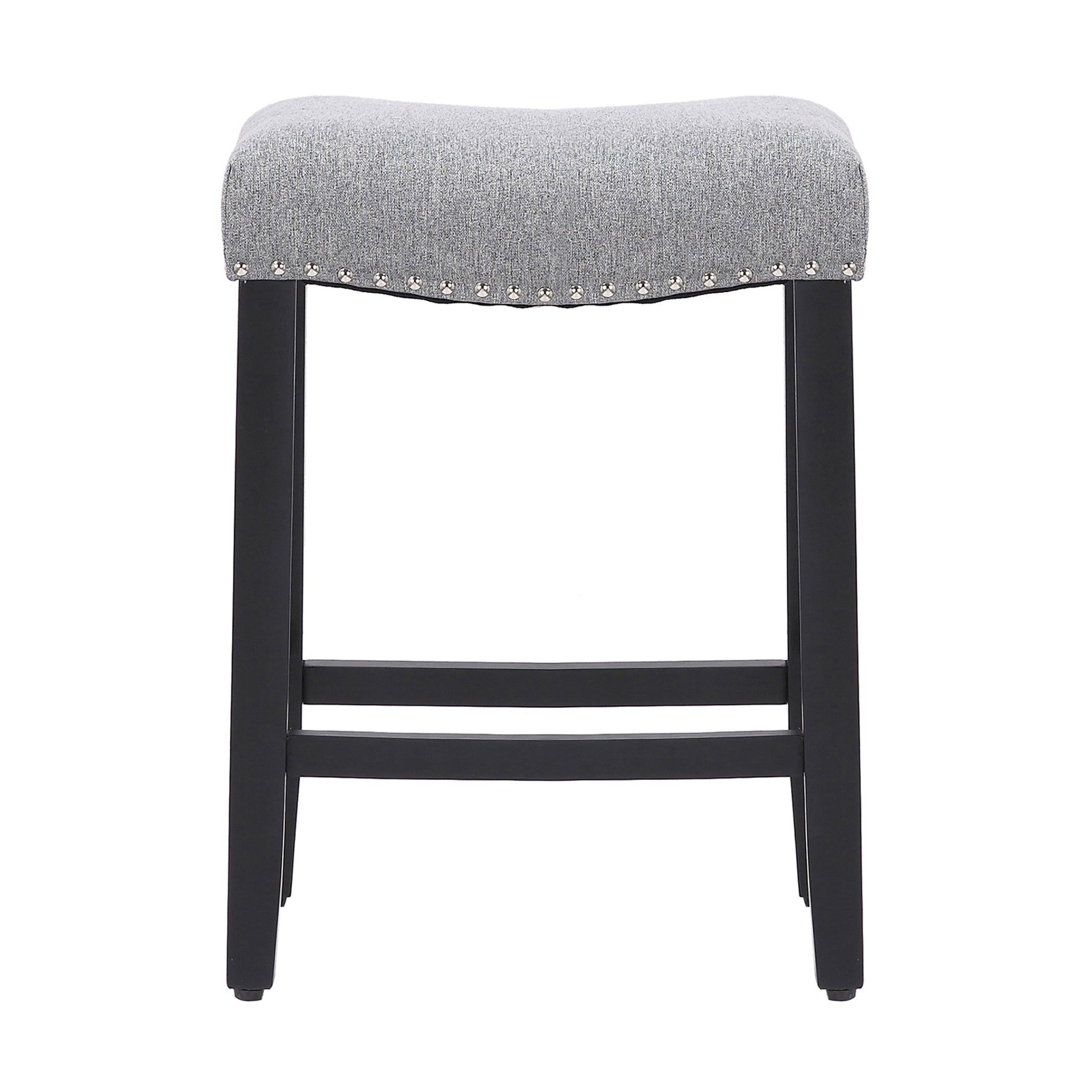 Costaelm 24" Inch Upholstered Saddle Seat Bar Stool (Set of 2), Black/Gray