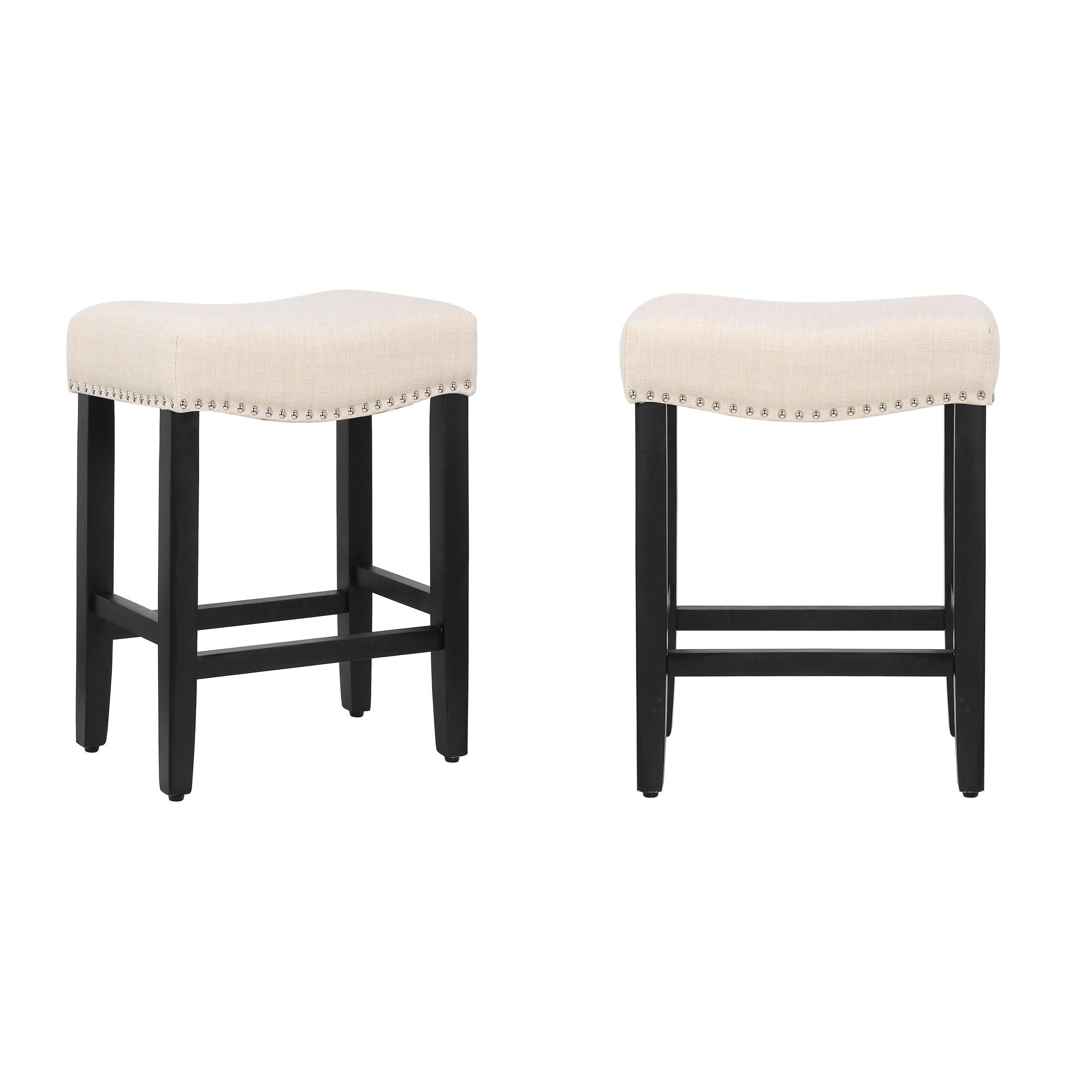 Costaelm 24" Inch Upholstered Saddle Seat Bar Stool (Set of 2), Black/Beige