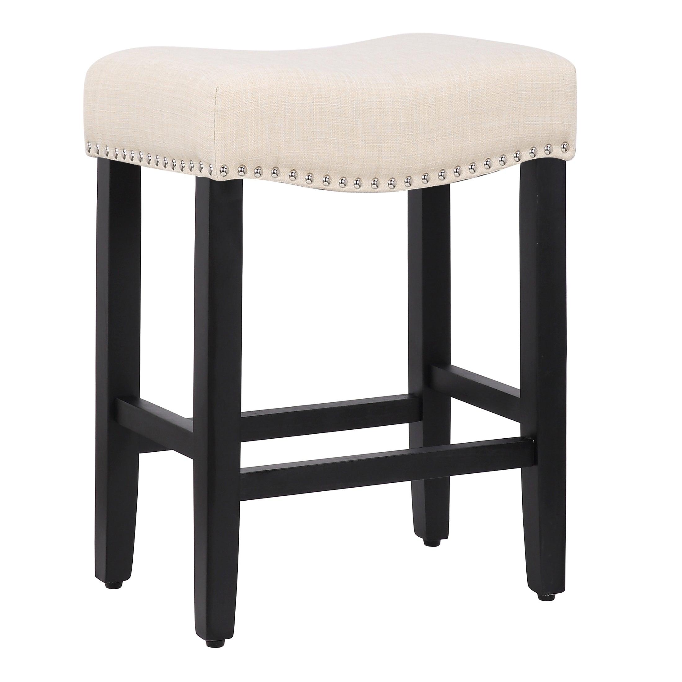 Costaelm 24" Inch Upholstered Saddle Seat Bar Stool (Set of 2), Black/Beige