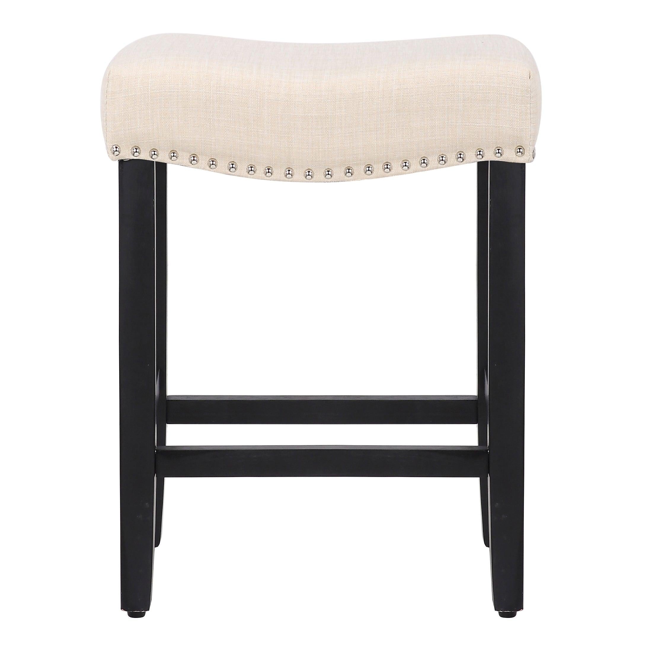 Costaelm 24" Inch Upholstered Saddle Seat Bar Stool (Set of 2), Black/Beige