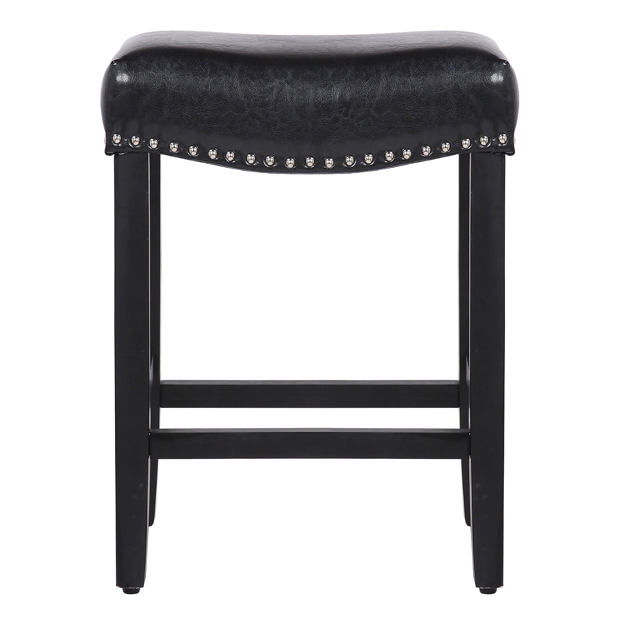 Costaelm 24" Inch Upholstered Saddle Seat Bar Stool (Set of 2), Black/Leather