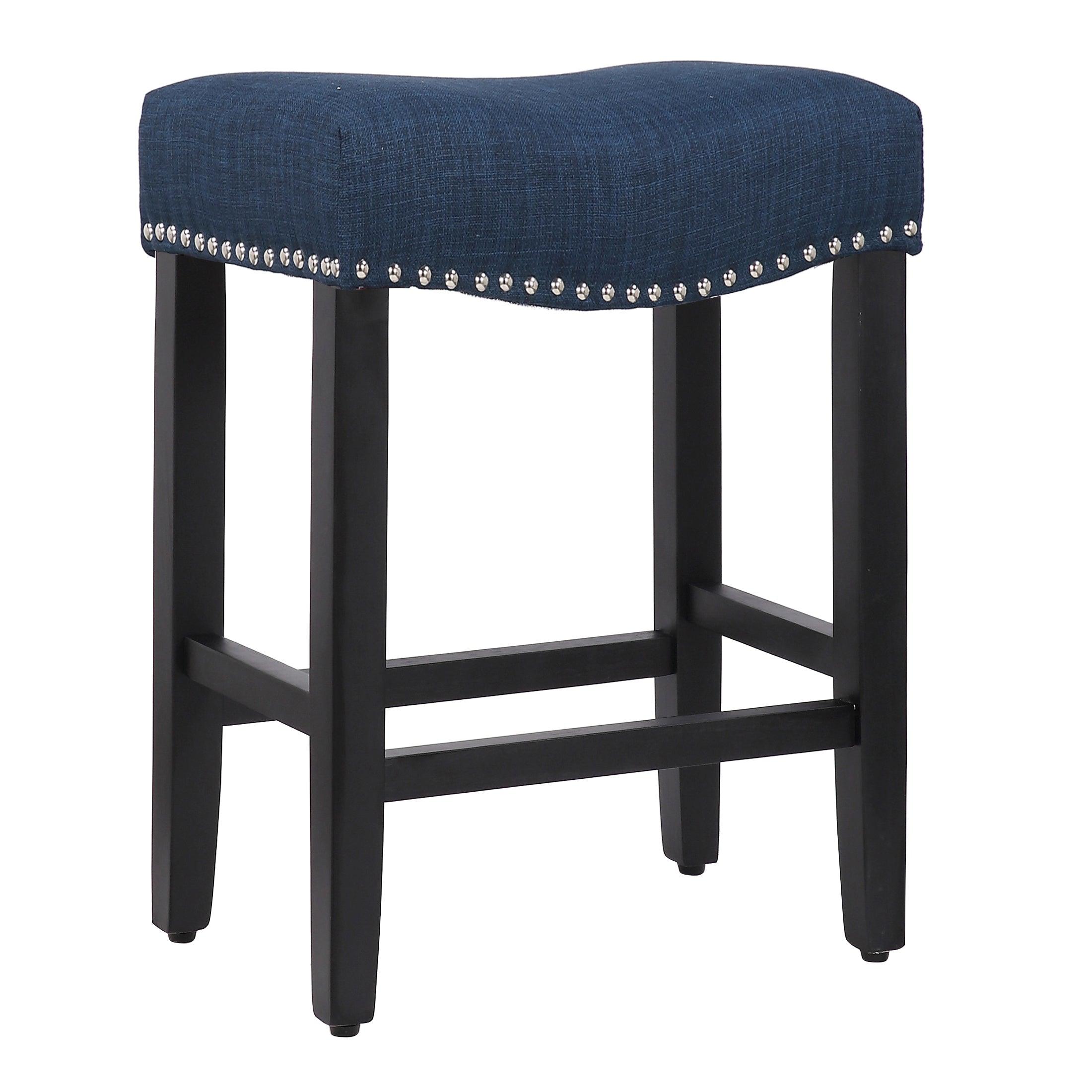 Costaelm 24" Inch Upholstered Saddle Seat Bar Stool (Set of 2), Black/Navy Blue