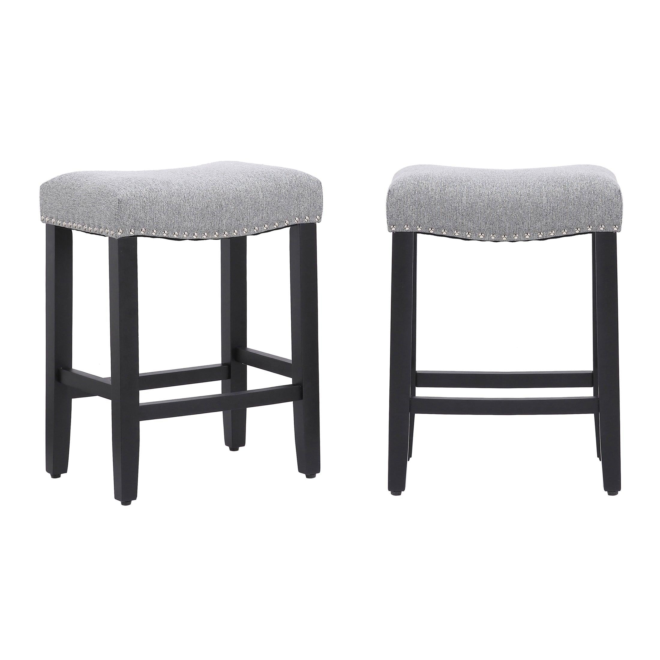 Costaelm 24" Inch Upholstered Saddle Seat Bar Stool (Set of 2), Black/Gray