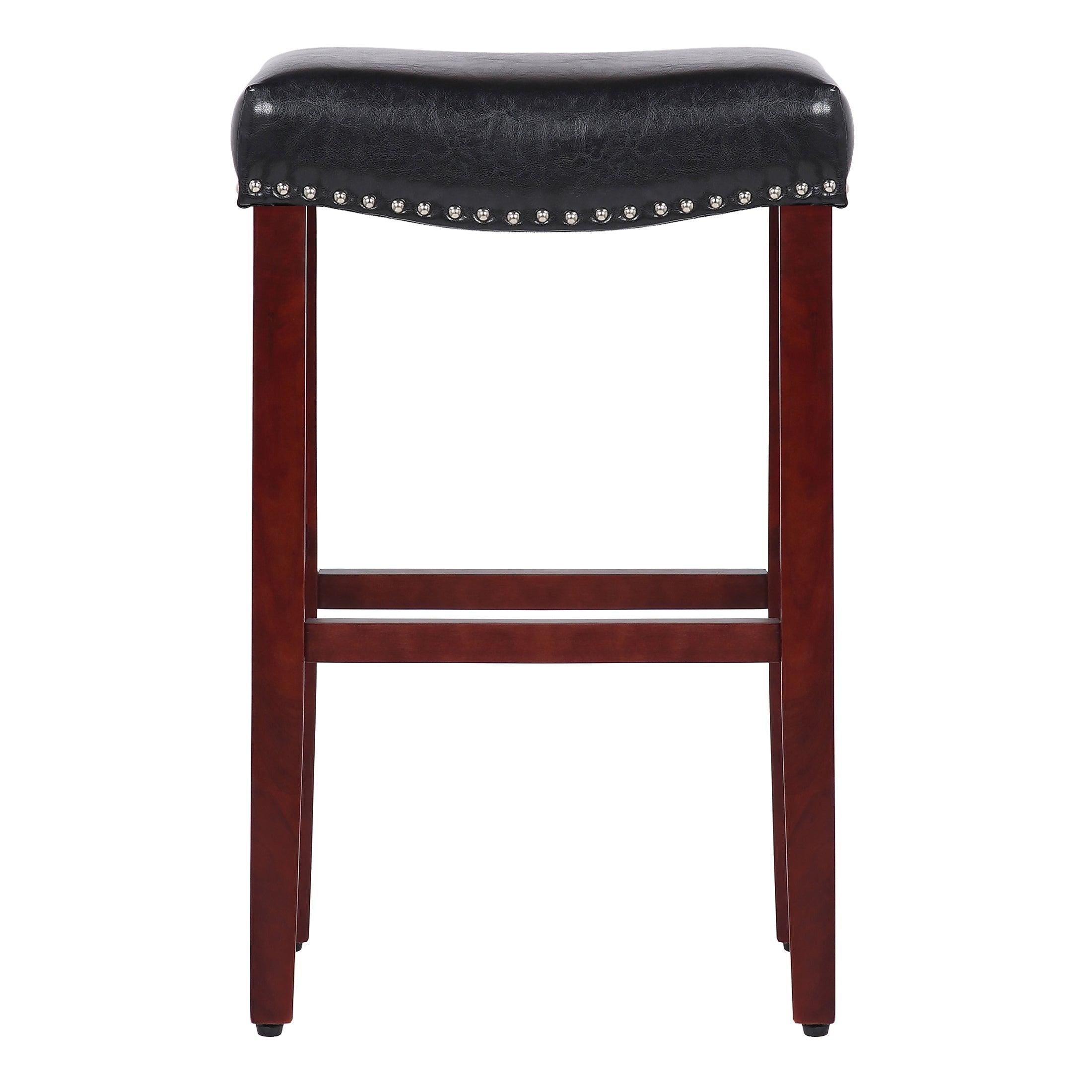 Sierra 29" Upholstered Saddle Seat Bar Stool, Cherry/Leather