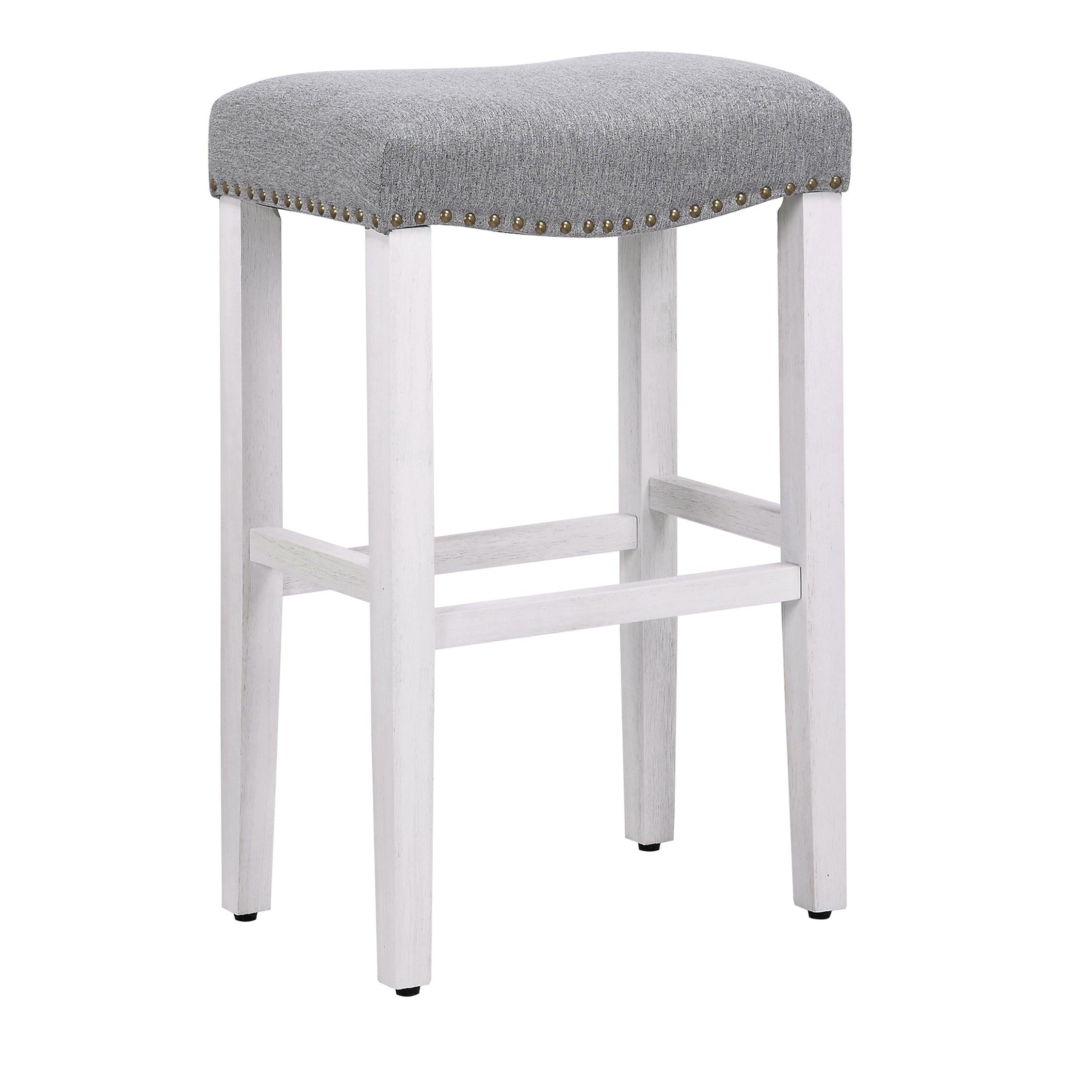 Willow 29" Upholstered Saddle Seat Bar Stool, Antique White/Gray