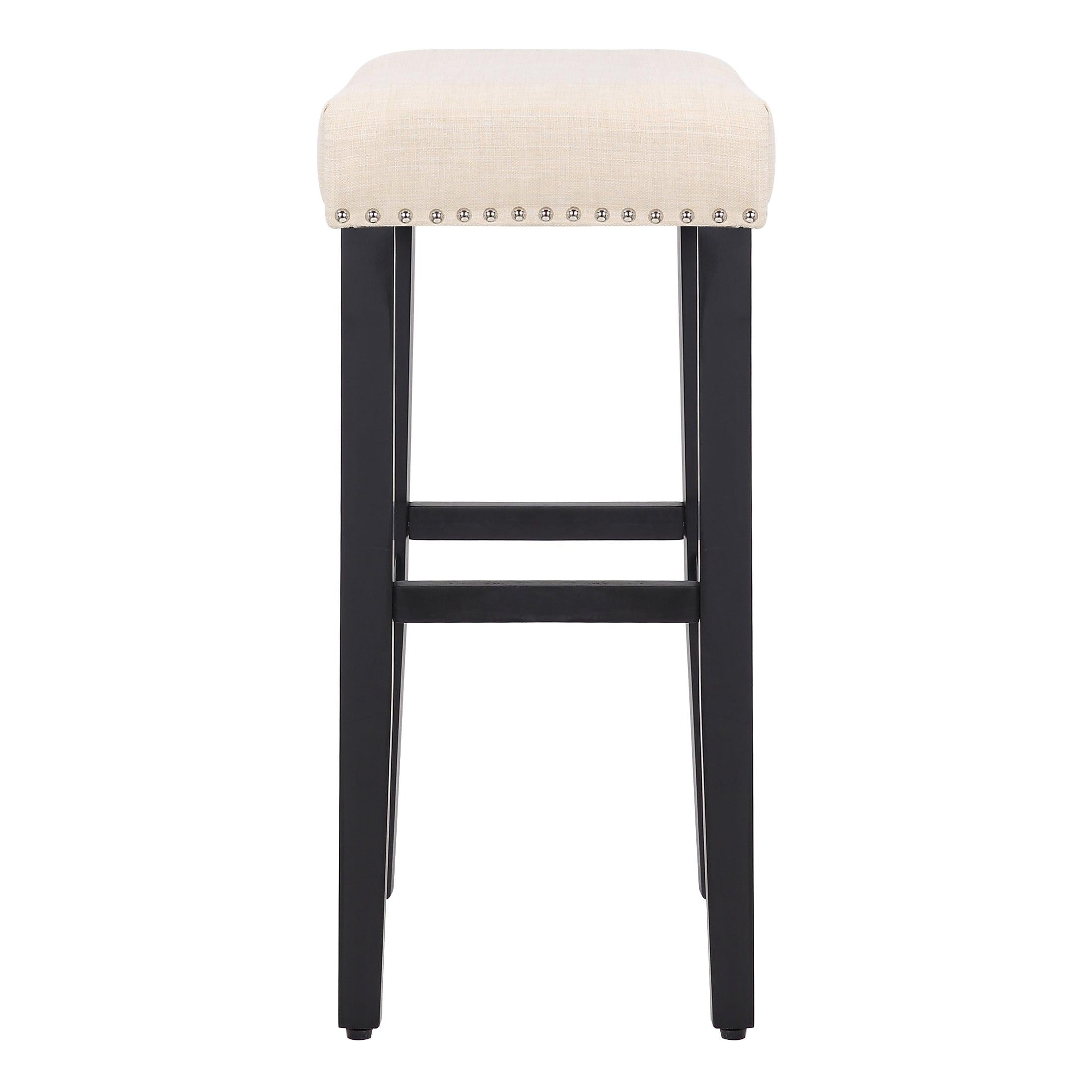 Mission 29" Upholstered Saddle Seat Barstool, Beige