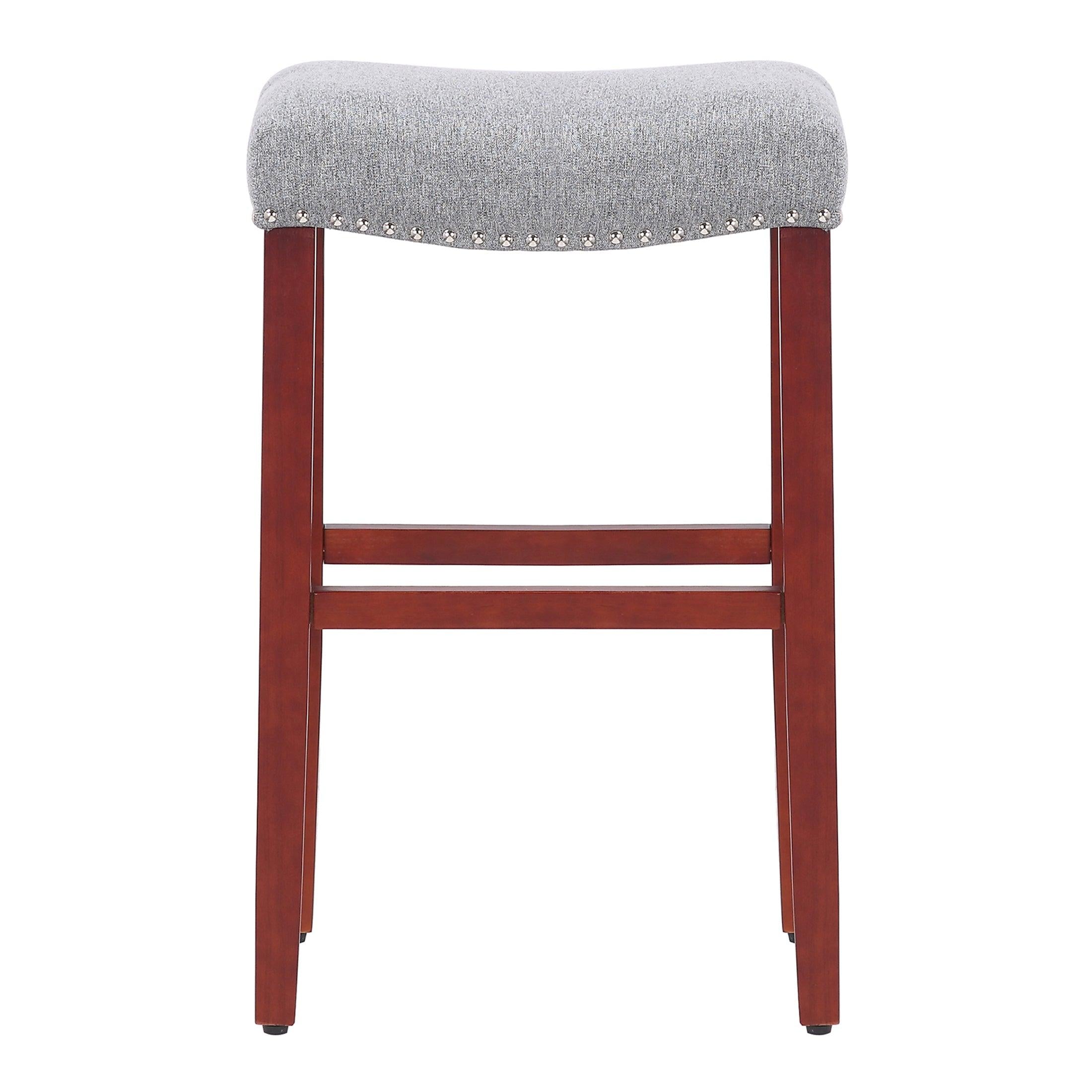 Sierra 29" Upholstered Saddle Seat Bar Stool, Cherry/Gray